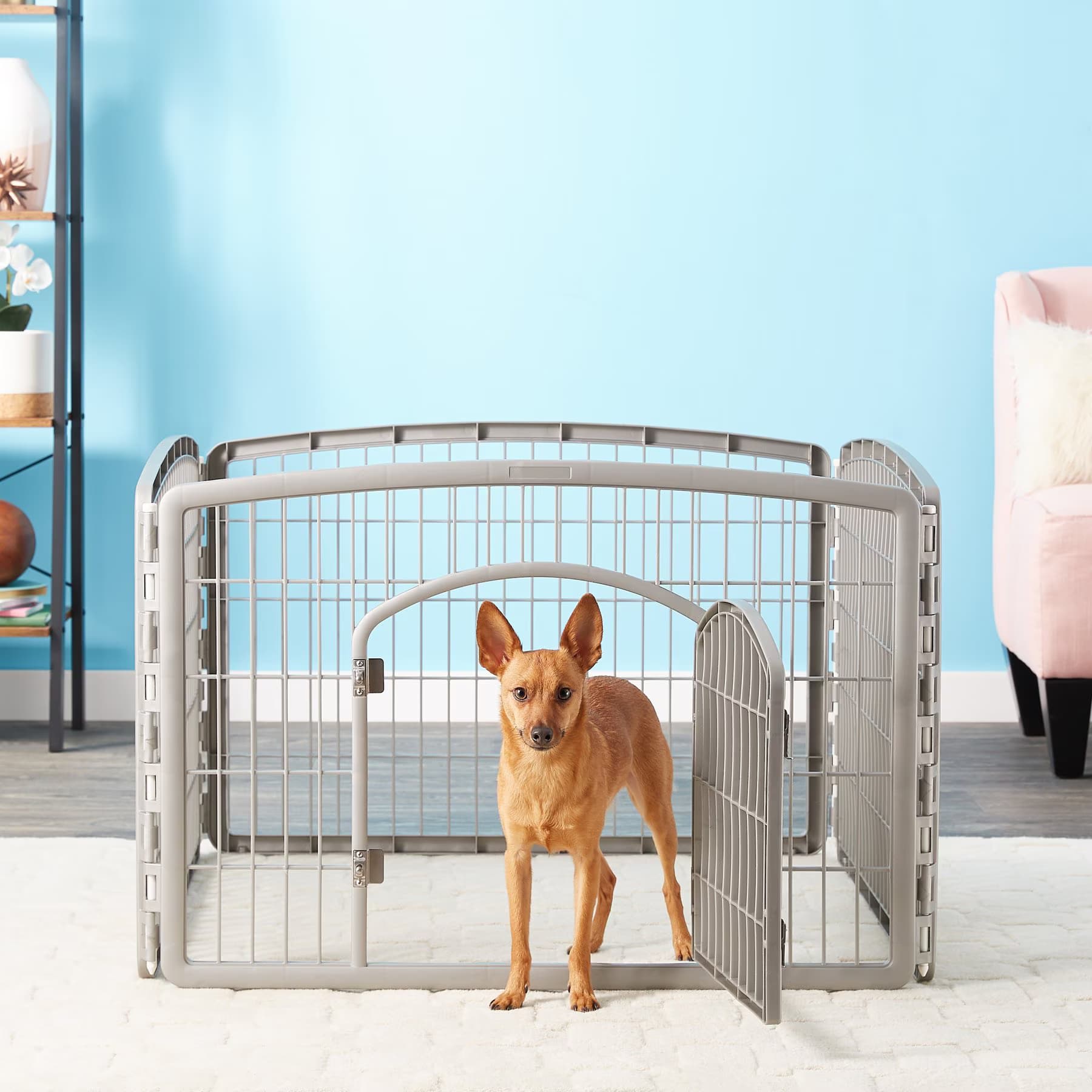 IRIS IRIS 4-Panel Plastic Exercise Dog Playpen with Door, Light Gray, 24-in