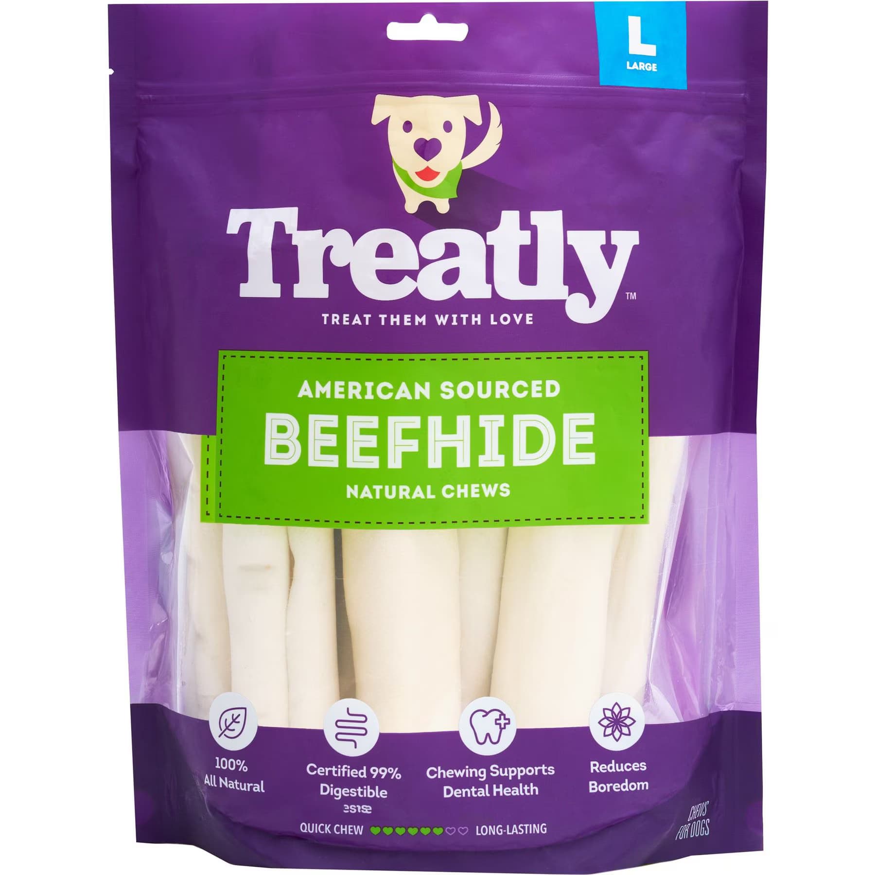 Treatly Treatly American Sourced Beefhide Rolls 8 to 9-in Natural Flavor Dog Chews