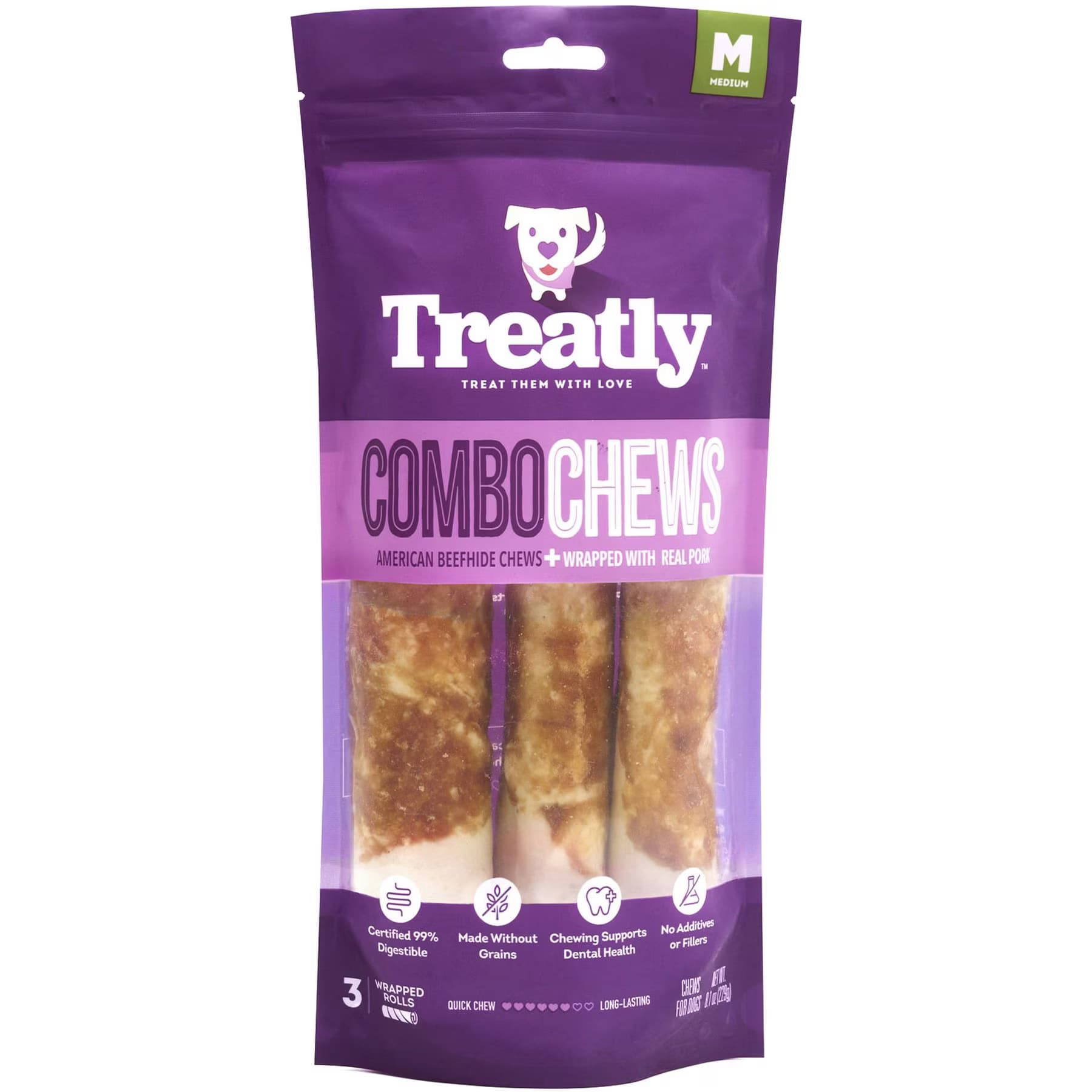 Treatly Treatly Combo Beefhide Rolls with Pork Meat Wrap Dog Chews