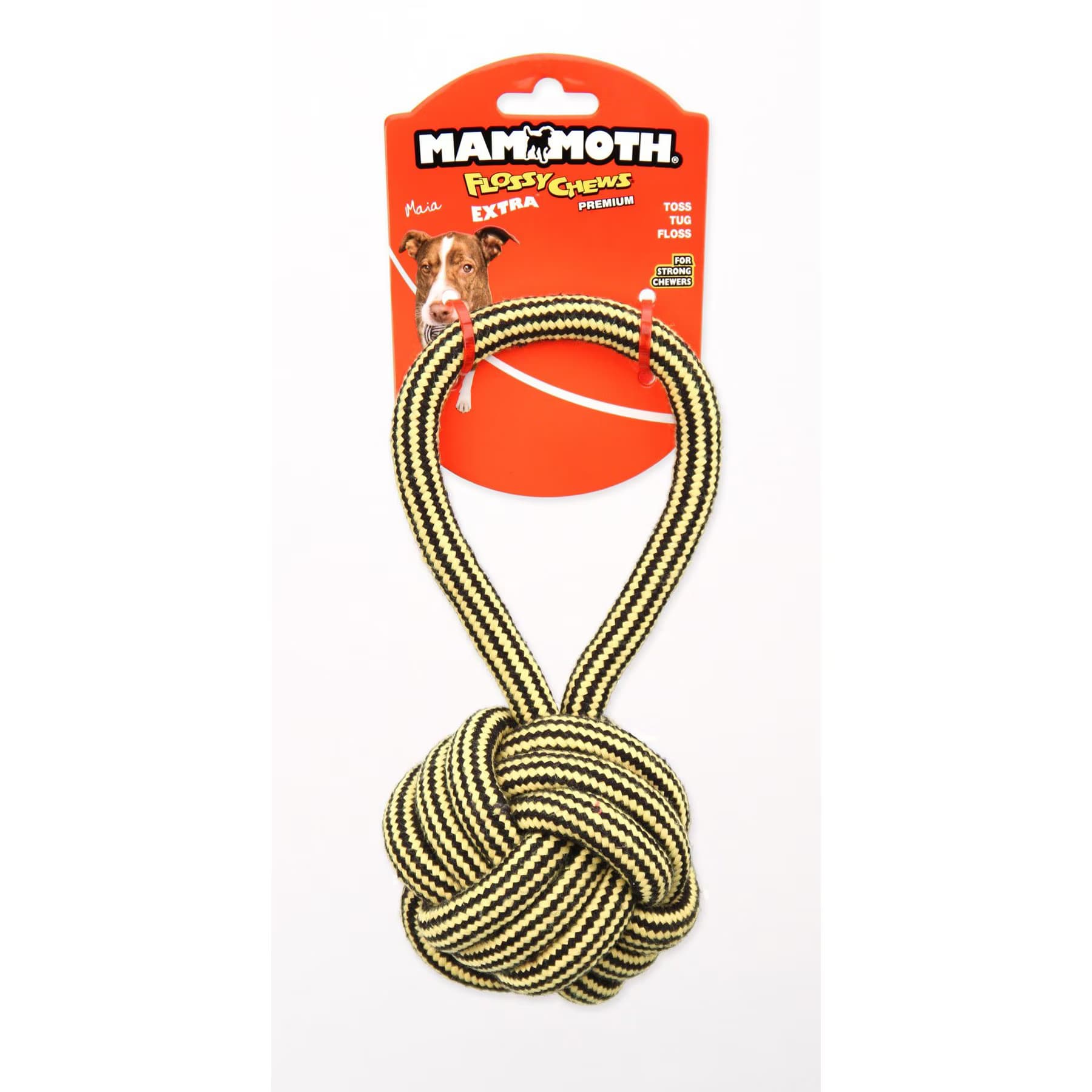 Mammoth Mammoth Flossy Chews EXTRA Premium Cotton Poly Color Monkey Fist Rope Tug with Handle Dog Toy, Assorted Colors, Medium