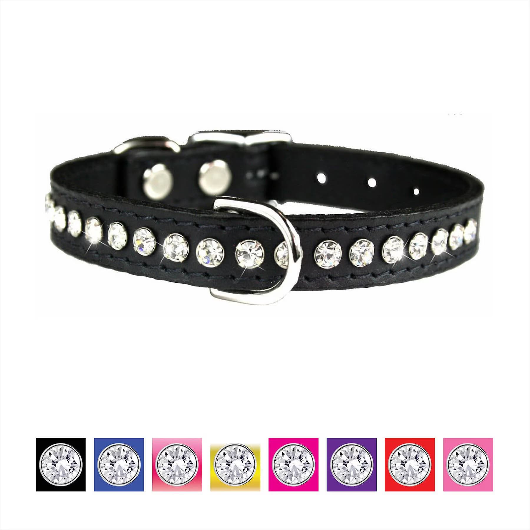 OmniPet OmniPet Signature Leather Crystal Dog Collar, Black, 10-in