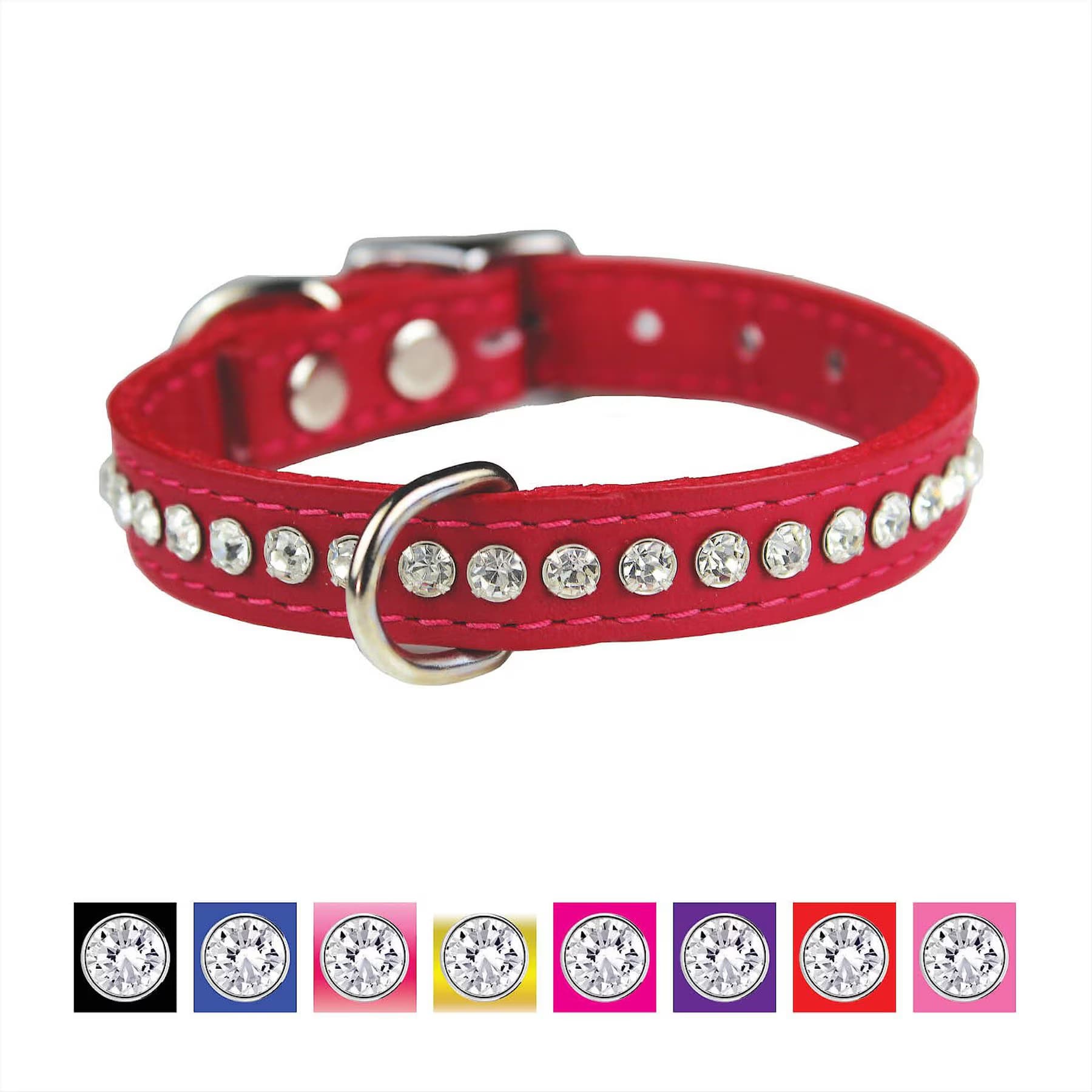 OmniPet OmniPet Signature Leather Crystal Dog Collar, Red, 10-in