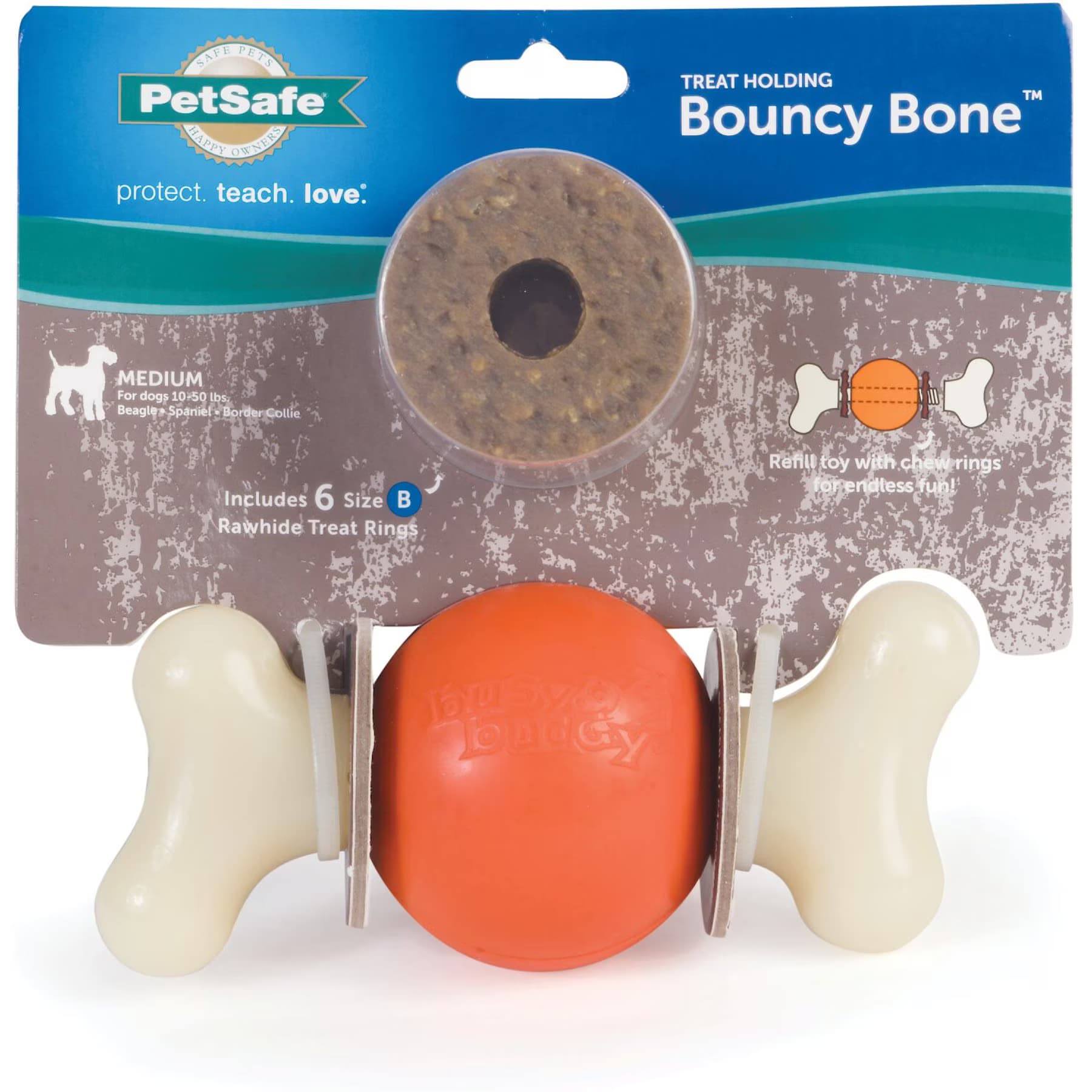 PetSafe PetSafe Busy Buddy Bouncy Bone Treat Dispenser Tough Dog Chew Toy, Medium, Orange