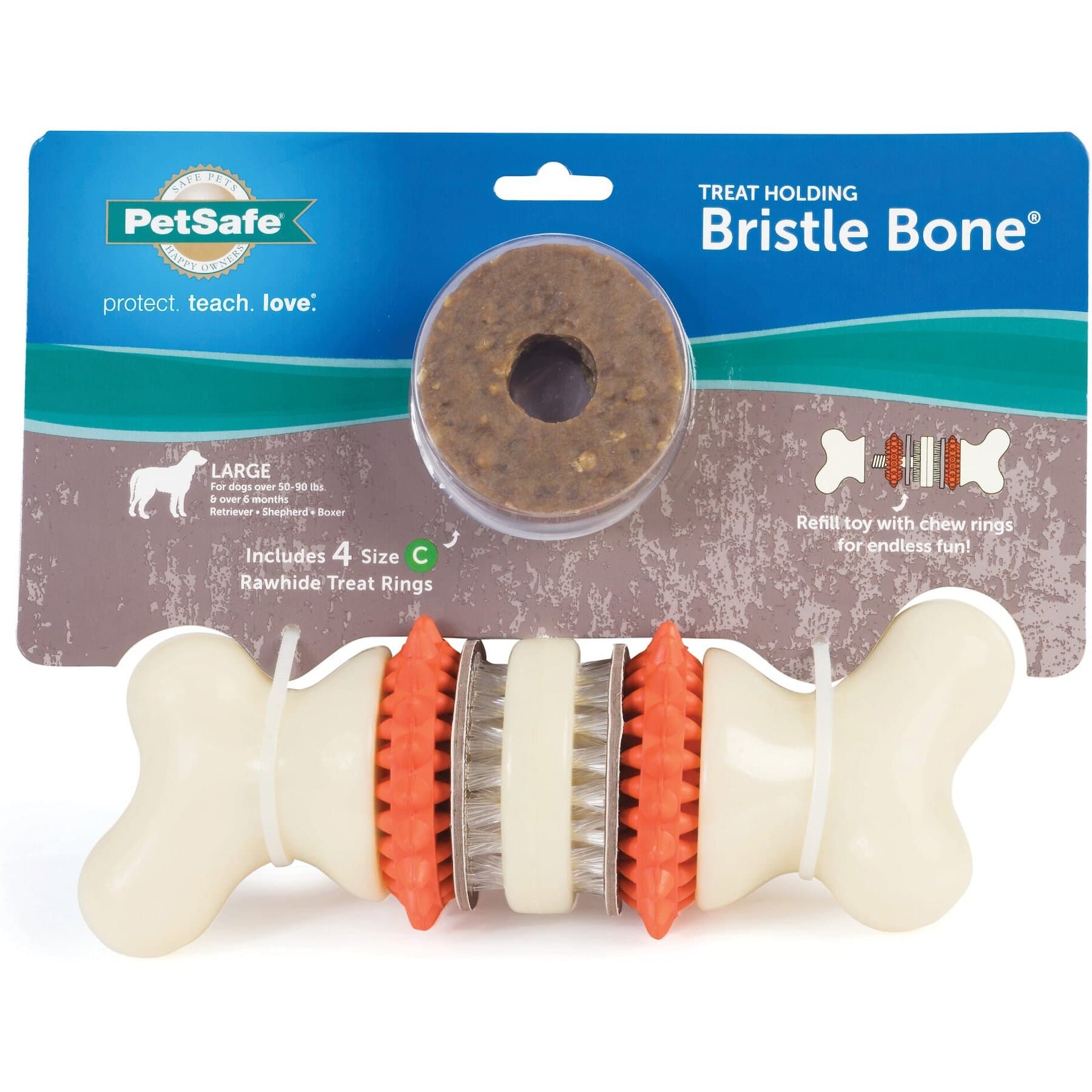 PetSafe PetSafe Busy Buddy Bristle Bone Treat Dispensing Tough Dog Chew Toy, Large, Orange
