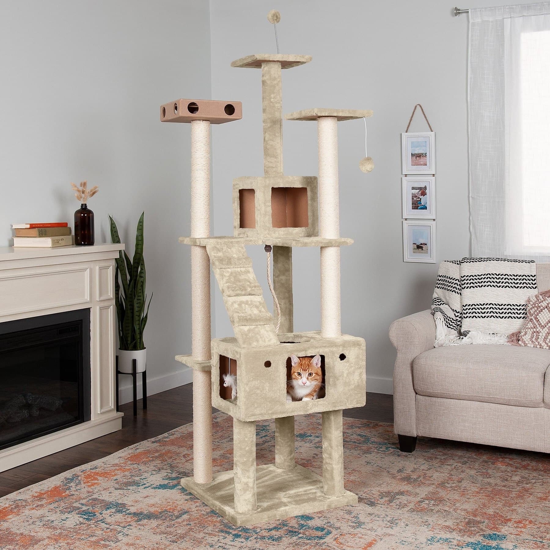 Tiger Tough Tiger Tough Double Decker Playground 69.3-in Faux Fur Cat Tree & Condo, Cream