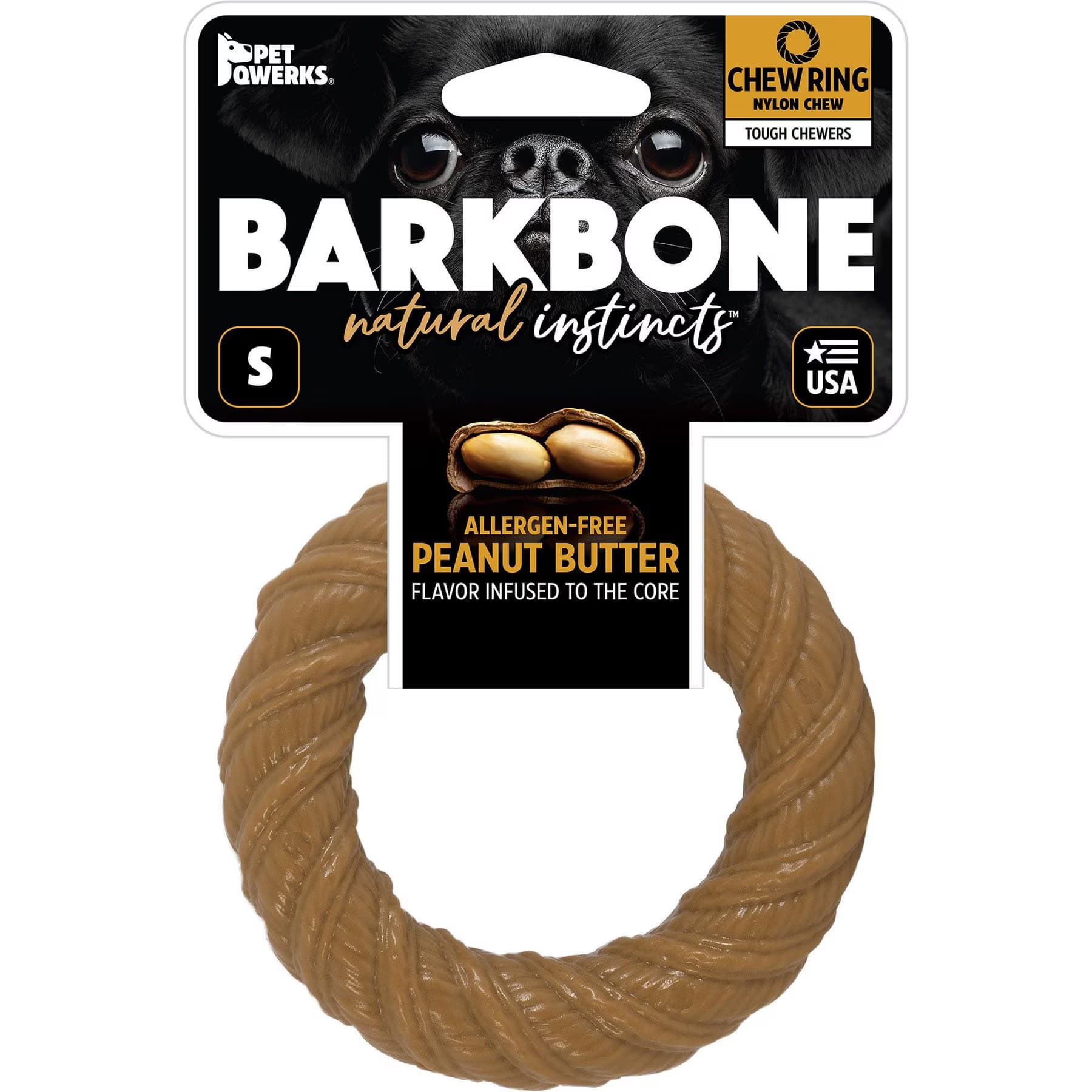 Pet Qwerks Pet Qwerks BarkBone Peanut Butter Flavor Chew Ring Tough Dog Chew Toy, Medium