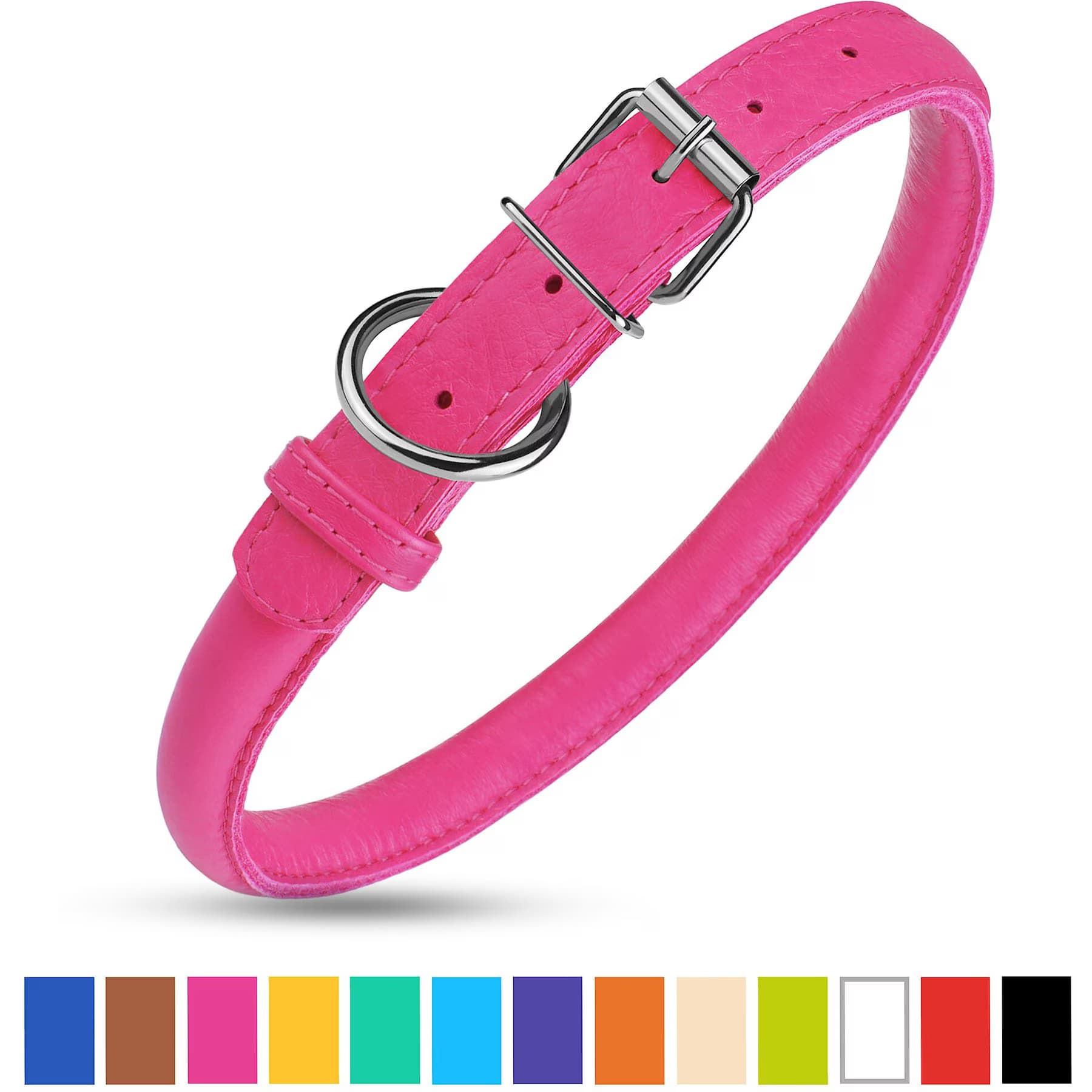 CollarDirect Rolled Leather Dog Collar, Pink, XX-Large: 19 to 21-in neck, 9/16-in wide — view 7