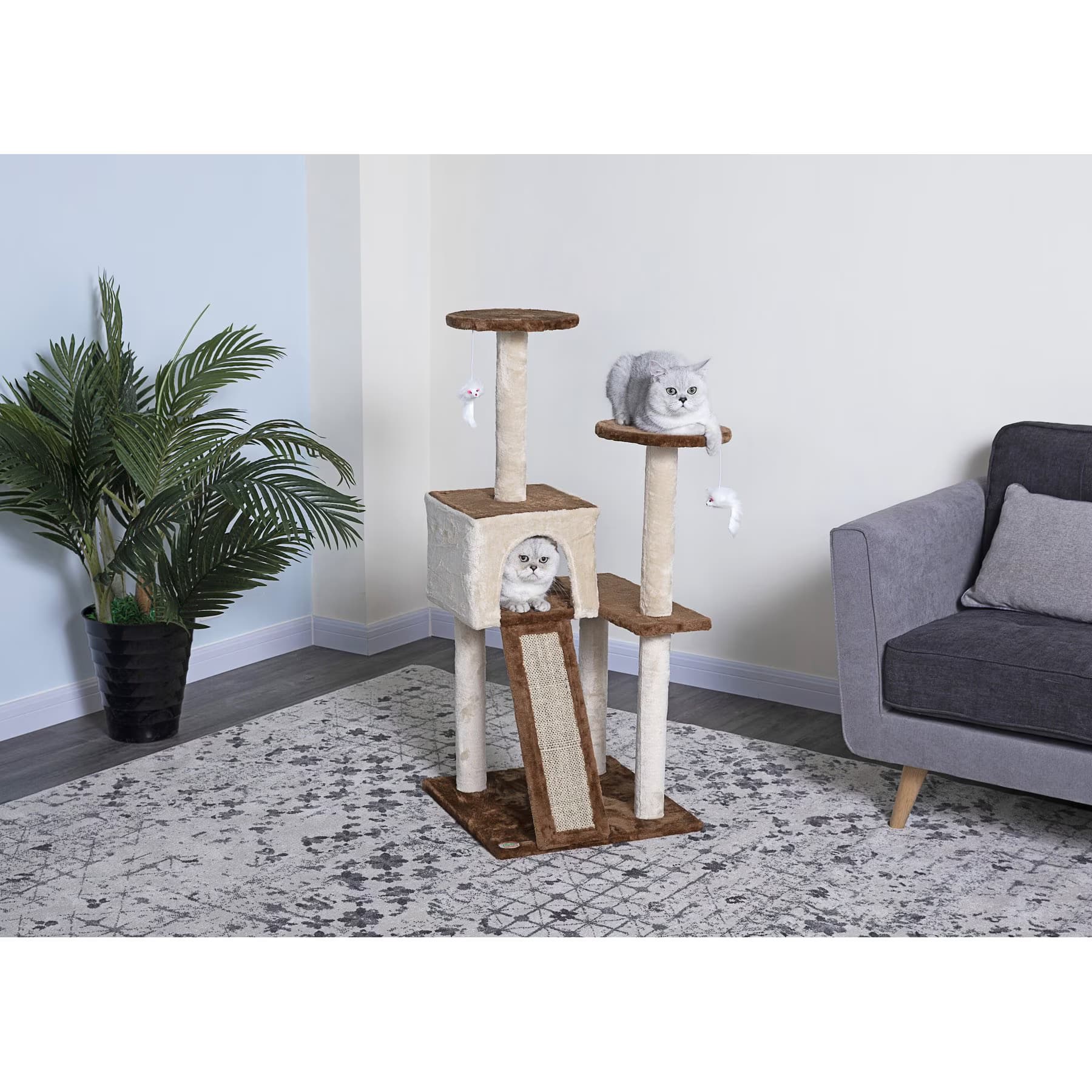 Go Pet Club Go Pet Club 44-in Faux Fur Cat Tree & Condo, Beige/Brown