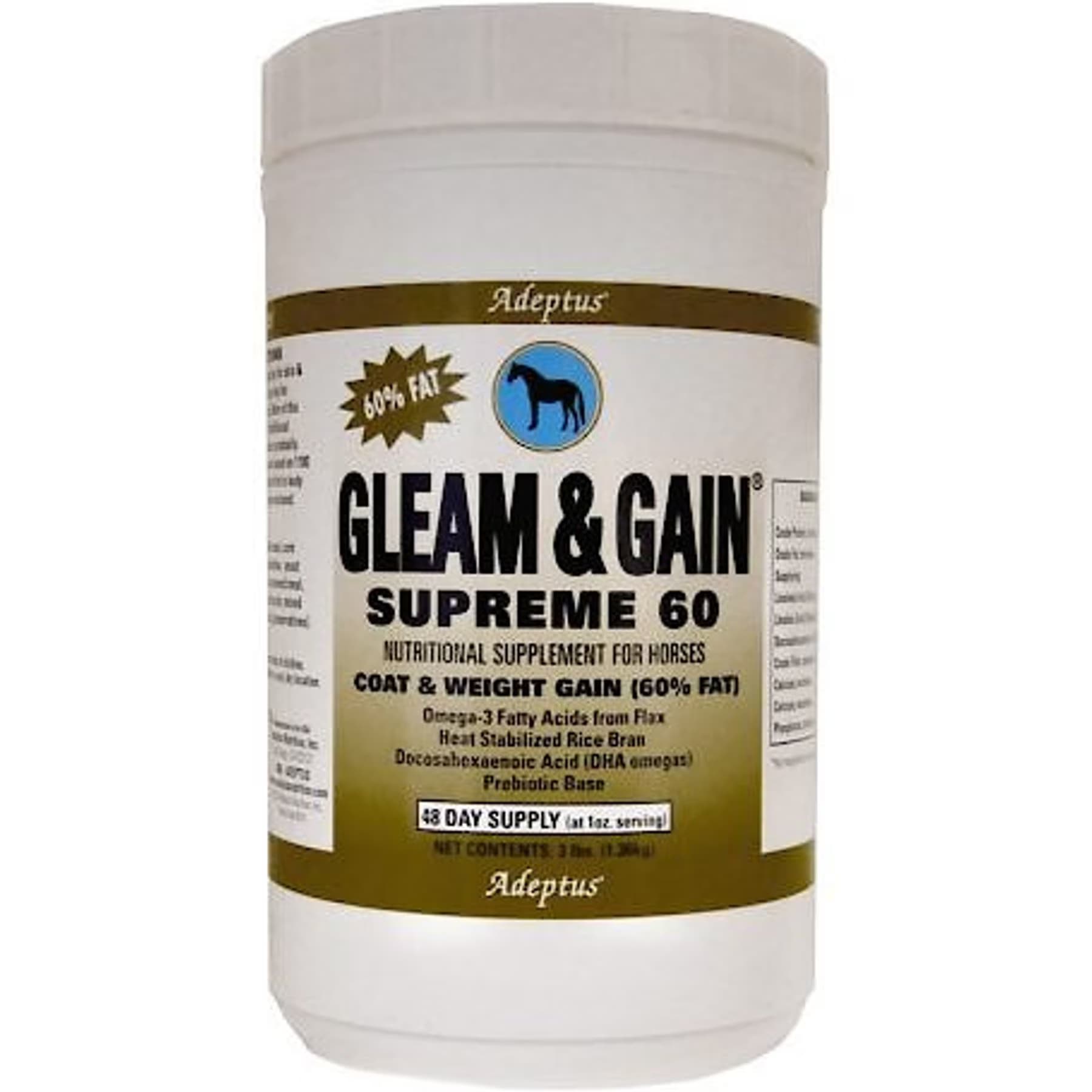 Adeptus Adeptus Gleam & Gain Supreme 60 Coat & Weight Gain Grain Flavor Powder Horse Supplement