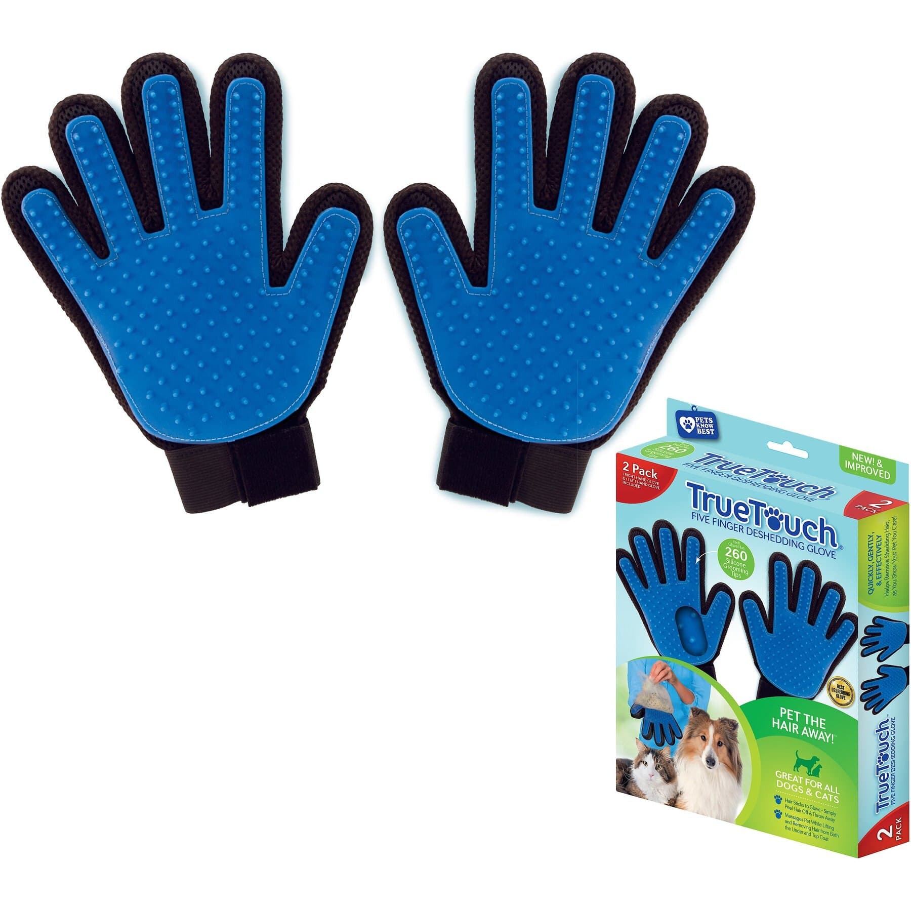 True Touch True Touch Five Finger Pet Deshedding & Hair Removal Glove, Blue