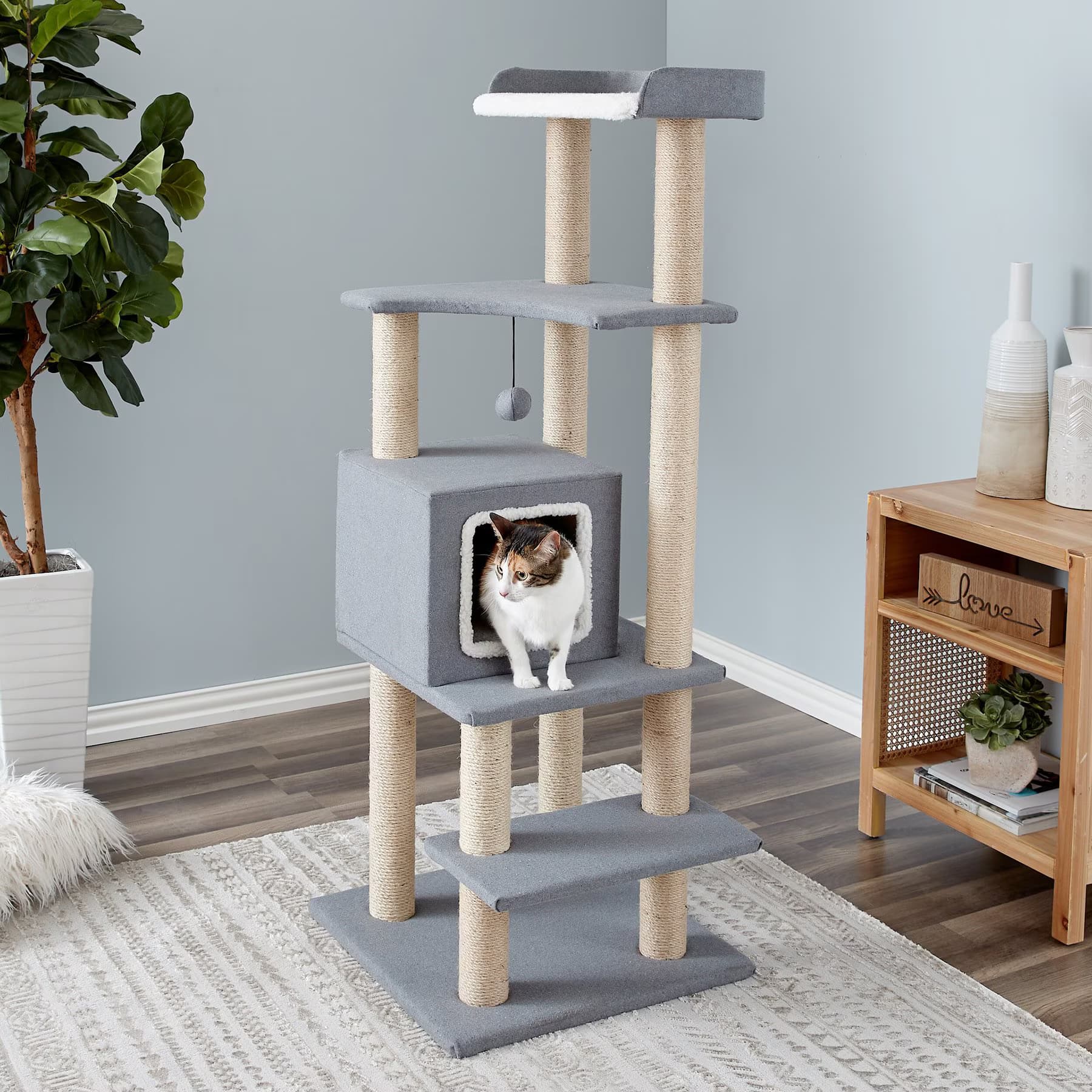 Two By Two Two By Two The Sequoia 52.1-in Felt Cat Tree & Condo, Grey
