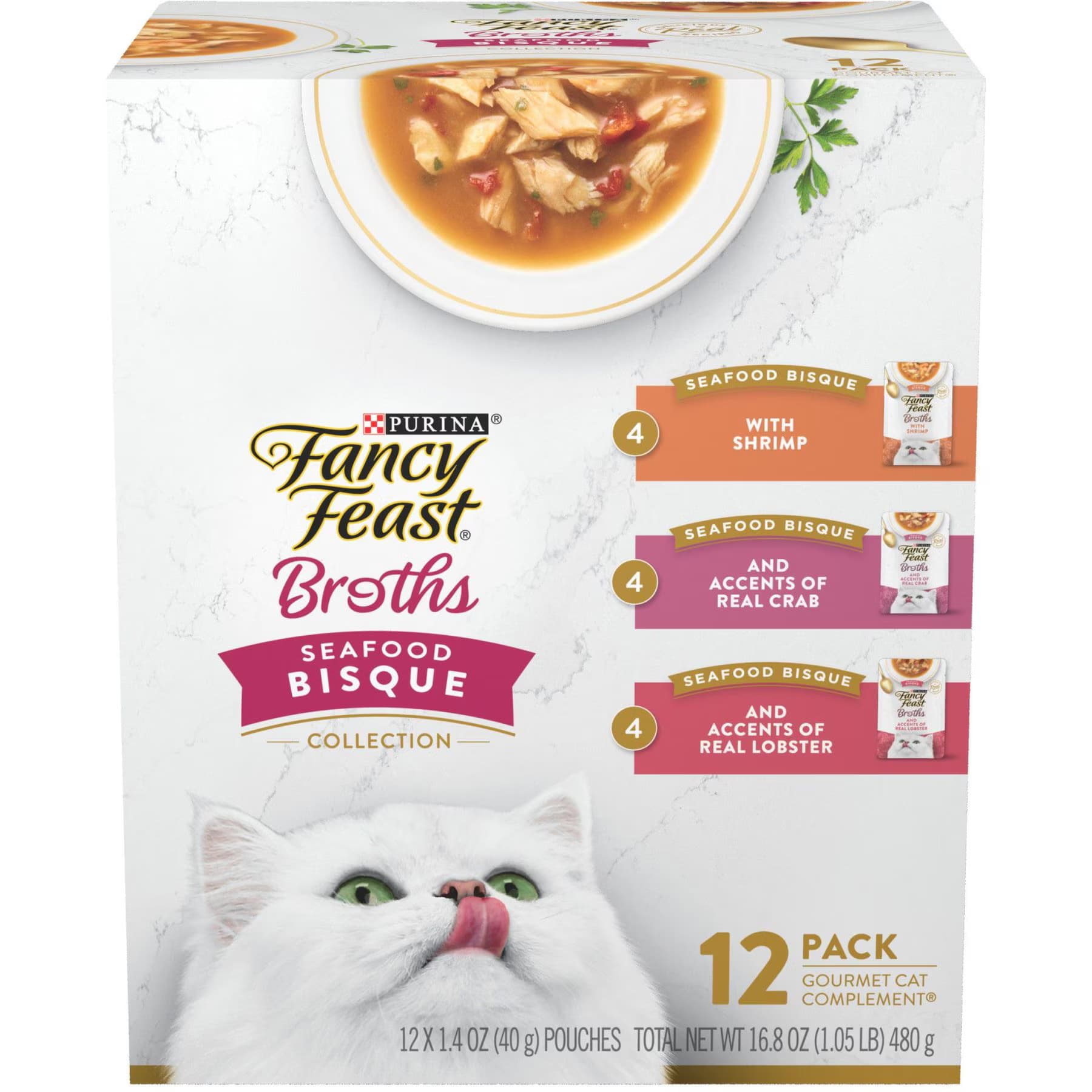 Fancy Feast Fancy Feast Broths Seafood Bisque Complement Variety Pack Grain-Free Lickable Wet Cat Food Topper