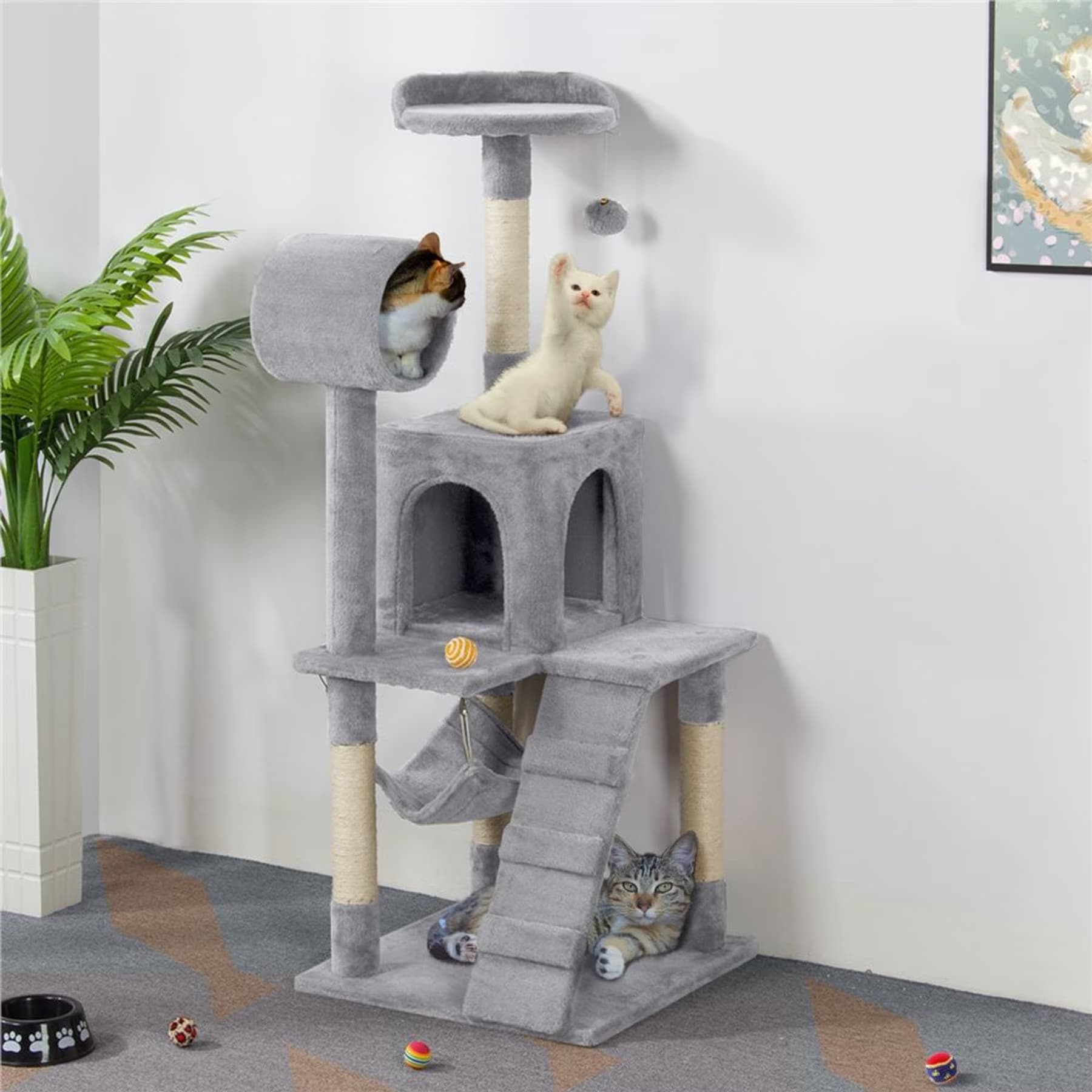 Yaheetech Yaheetech 51-in Plush Multi-Cat Kitten Tree & Condo, Grey