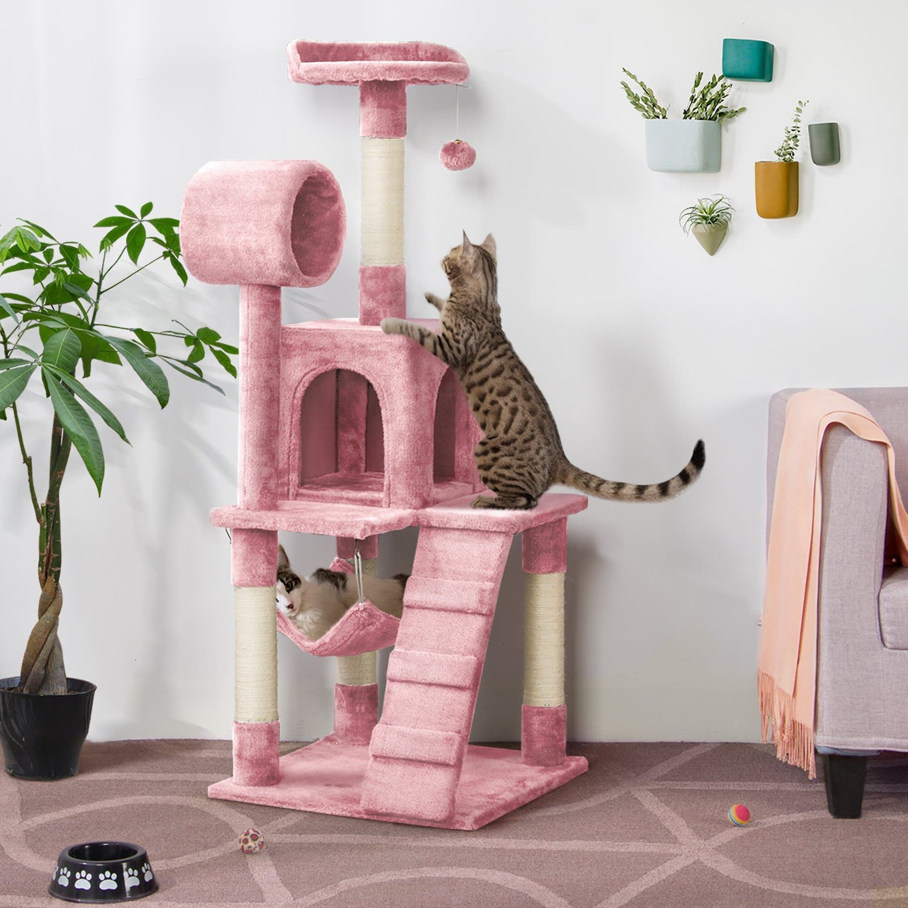 Yaheetech Yaheetech 54-in Plush Multi-Cat Kitten Tree & Condo, Green