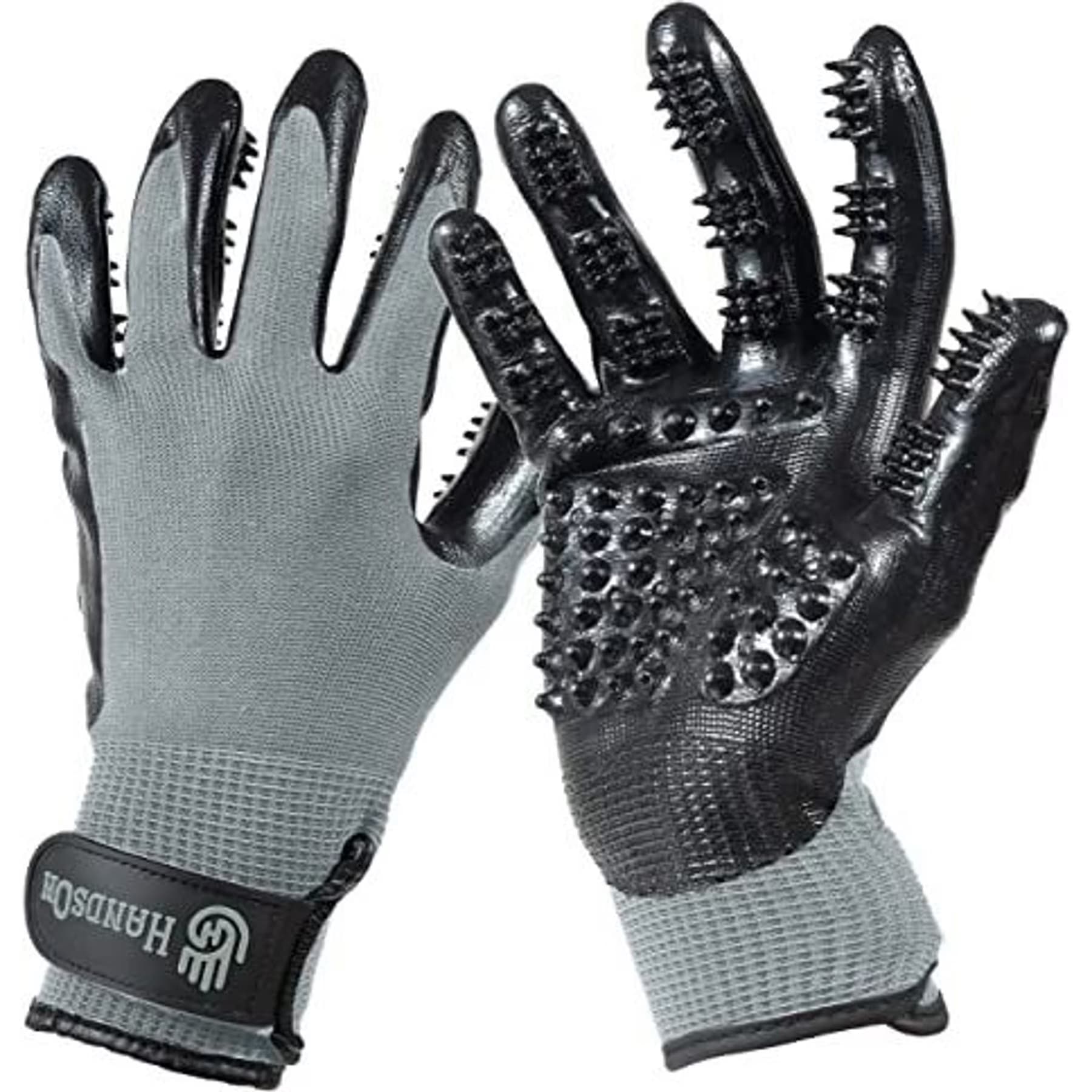 HandsOn HandsOn Gloves Dog, Cat, Horse & Small Pet Shedding, Bathing, Grooming Gloves, Gray, X-Large