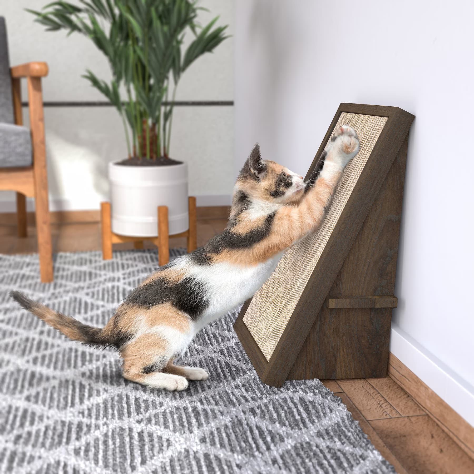 Way Basics Way Basics Katzone Scratching Ramp with Catnip, Royal Walnut