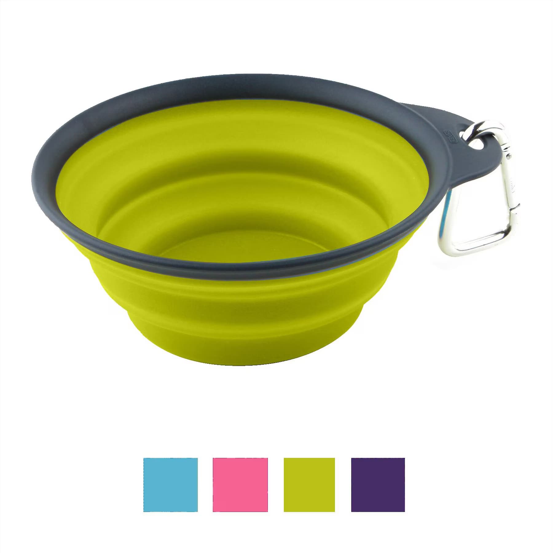 Dexas Popware for Pets Dexas Popware for Pets Collapsible Travel Non-Skid Silicone Dog & Cat Bowl with Carabiner, Green, 1-cup