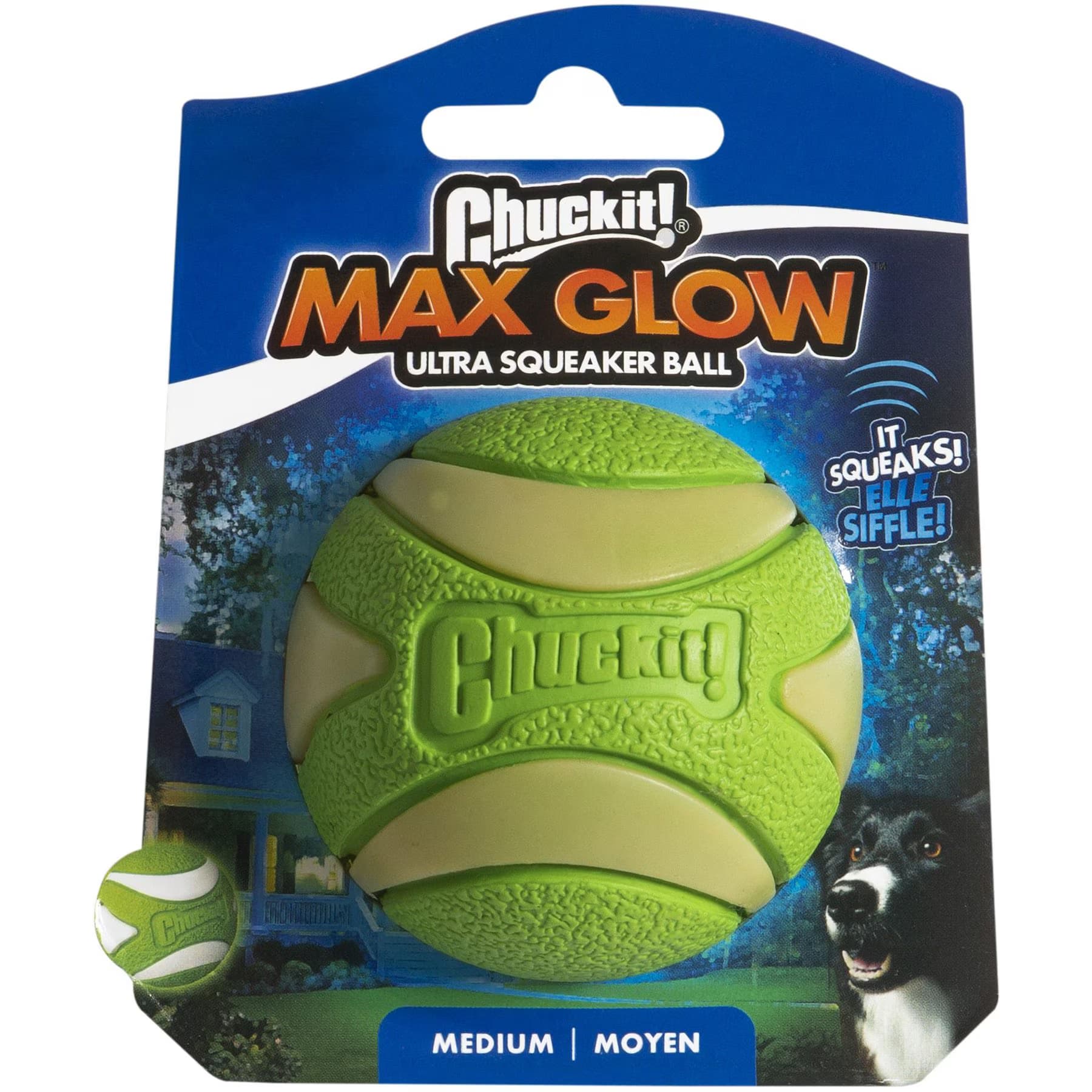 Chuckit! Chuckit! Max Glow Ultra Squeaker Ball Dog Toy, Medium