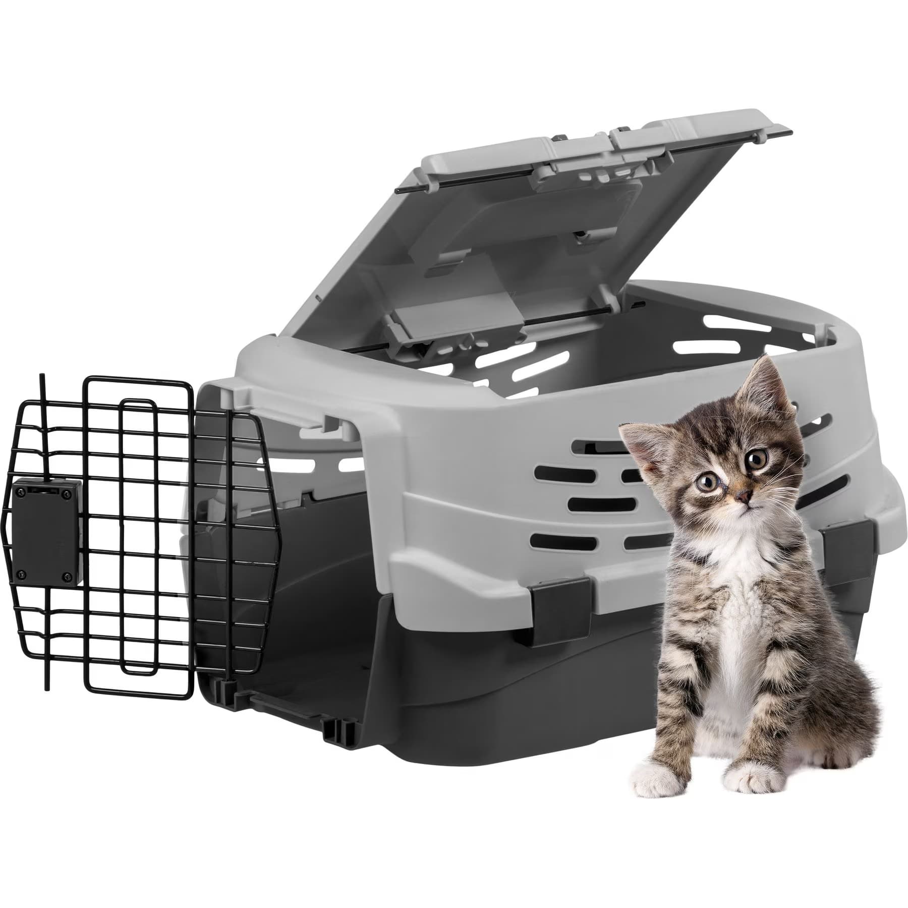 IRIS IRIS Two Door Front & Top Access Dog & Cat Travel Carrier, Grey/Black, Small: 23-in
