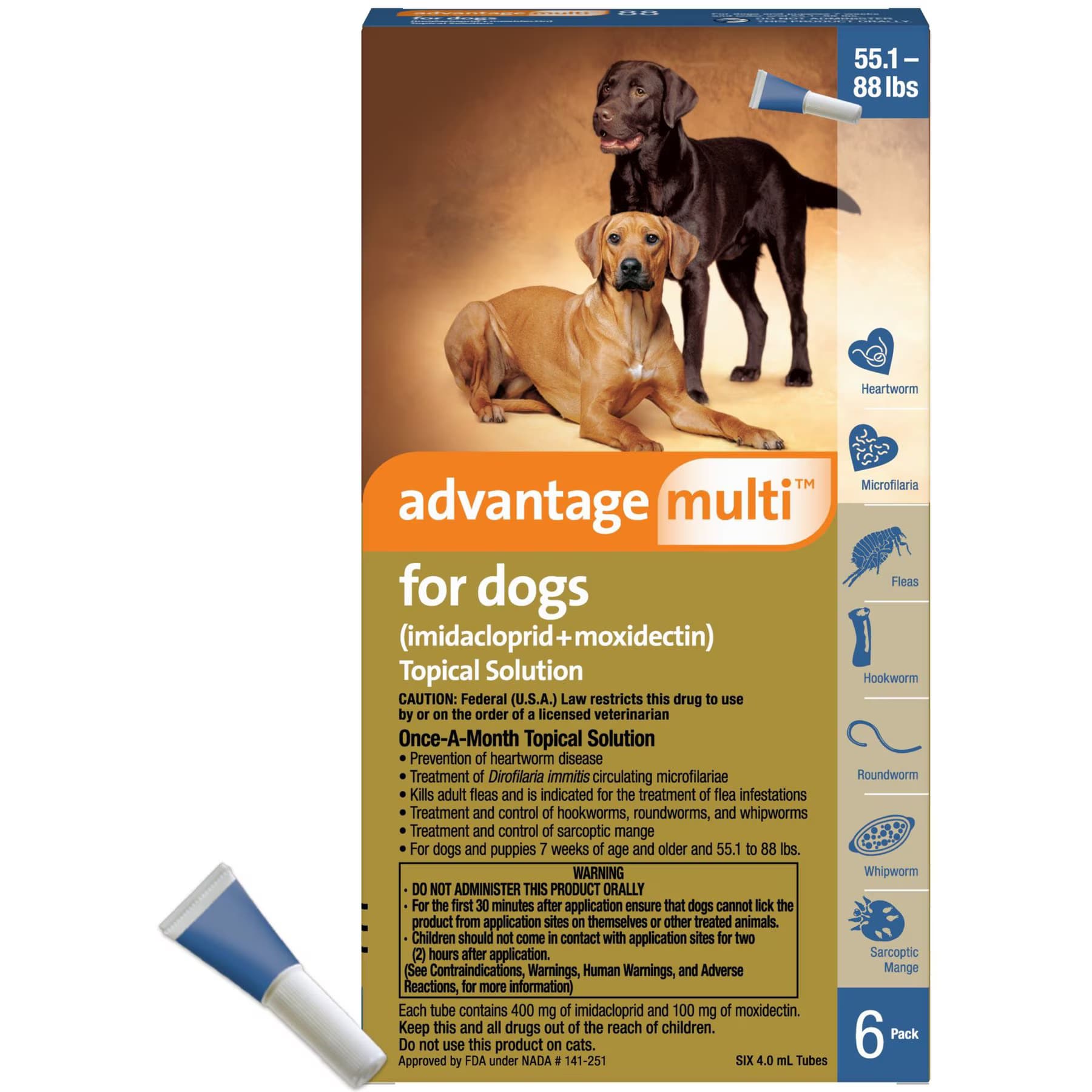Advantage Multi Advantage Multi Topical Solution for Dogs, 55.1-88 lbs, (Blue Box), 12 Doses (12-mos. supply)