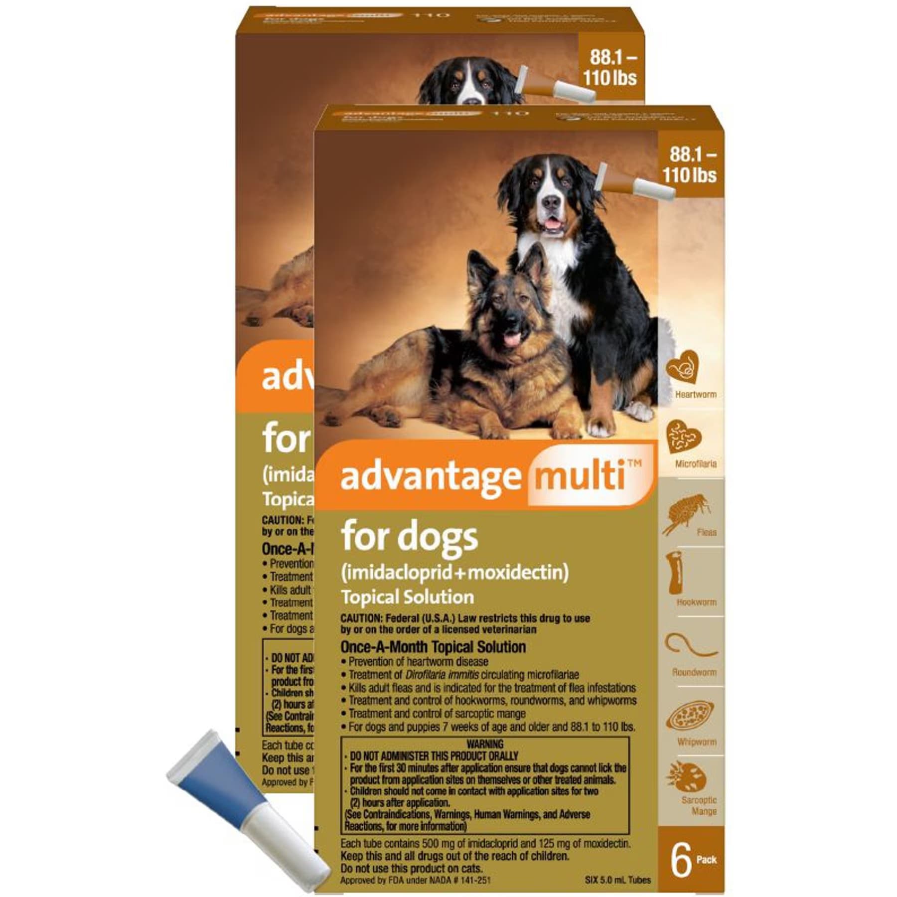 Advantage Multi Advantage Multi Topical Solution for Dogs, 88.1-110 lbs, (Brown Box), 12 Doses (12-mos. supply)