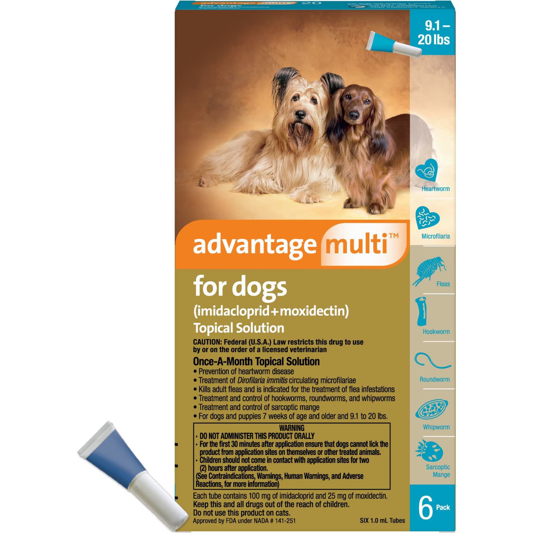 Advantage Multi Advantage Multi Topical Solution for Dogs, 9.1-20 lbs, (Teal Box), 12 Doses (12-mos. supply)