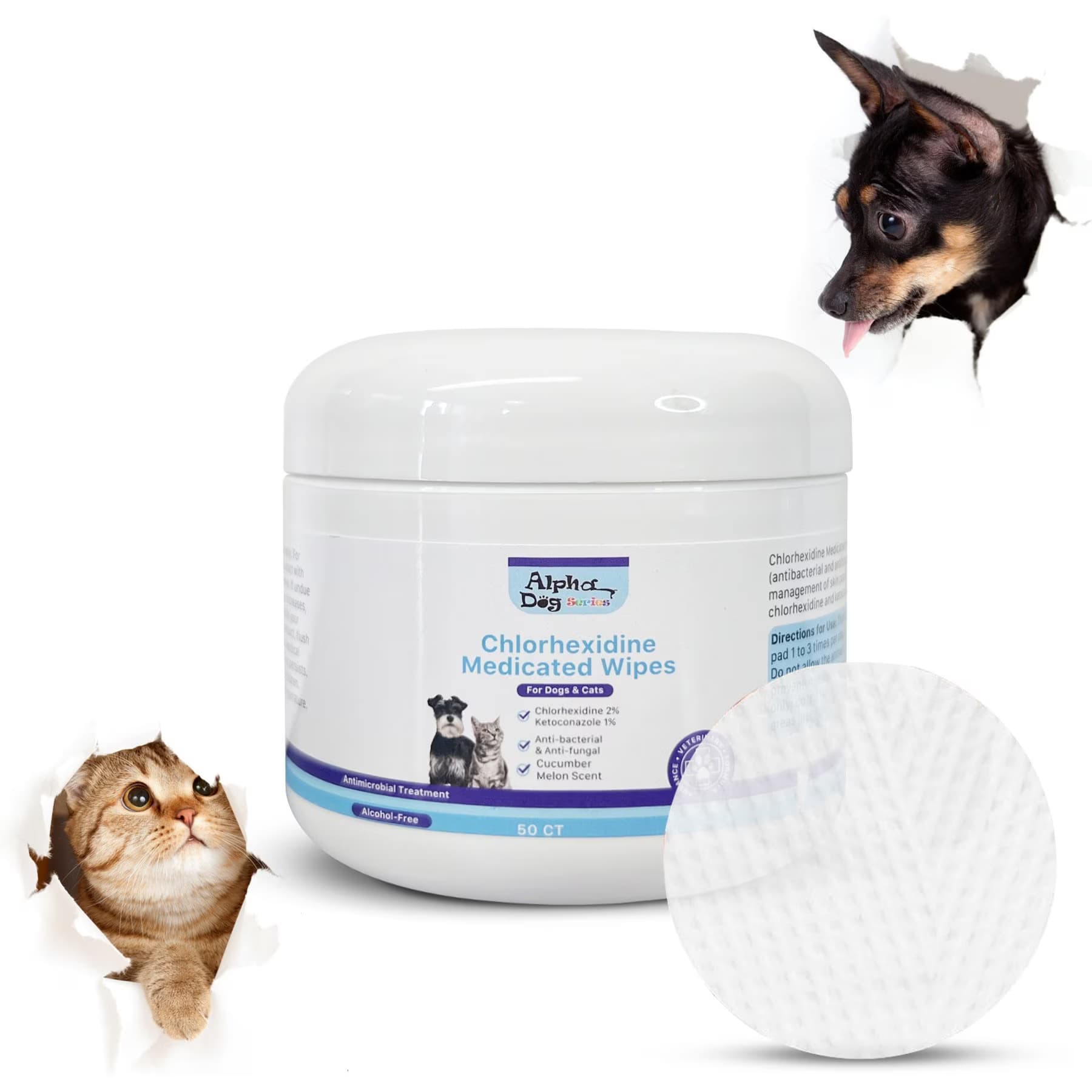 Alpha Dog Series Alpha Dog Series Chlorhexidine & Ketoconazole Scent Dog, Cat & Small Pet Wipes