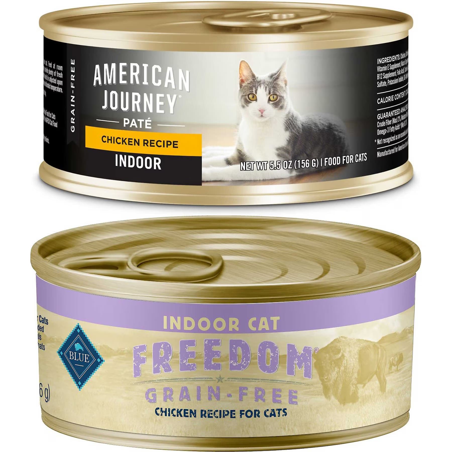 American Journey||Blue Buffalo American Journey Indoor Pate Chicken Recipe Grain-Free Canned Cat Food, 5.5-oz