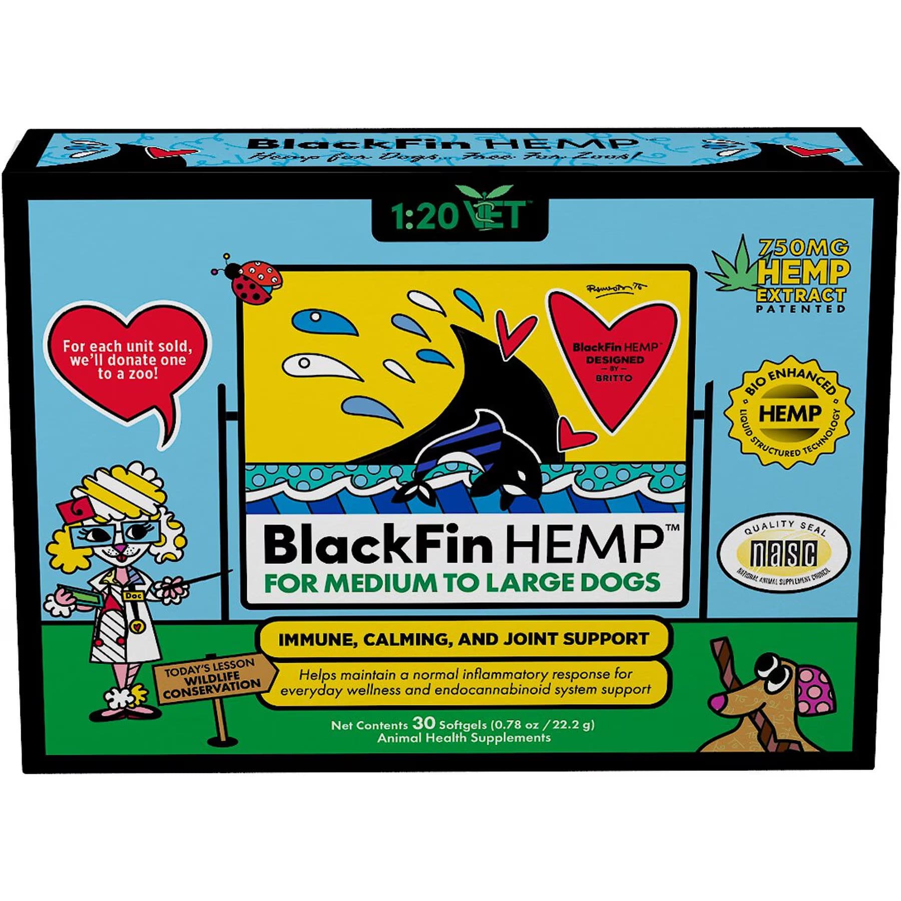 Animal Necessity Animal Necessity BlackFin HEMP Immune & Joint Supplement for Medium & Large Dogs, .78-oz