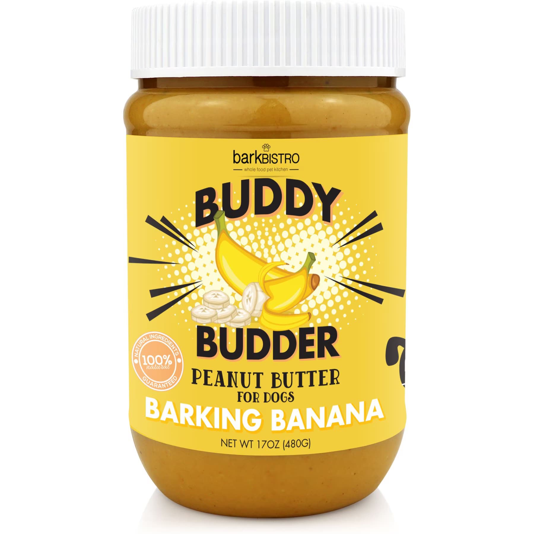 Bark Bistro Company Bark Bistro Company Buddy Budder Barking Banana Peanut Butter Lickable Dog Treat, 17-oz jar