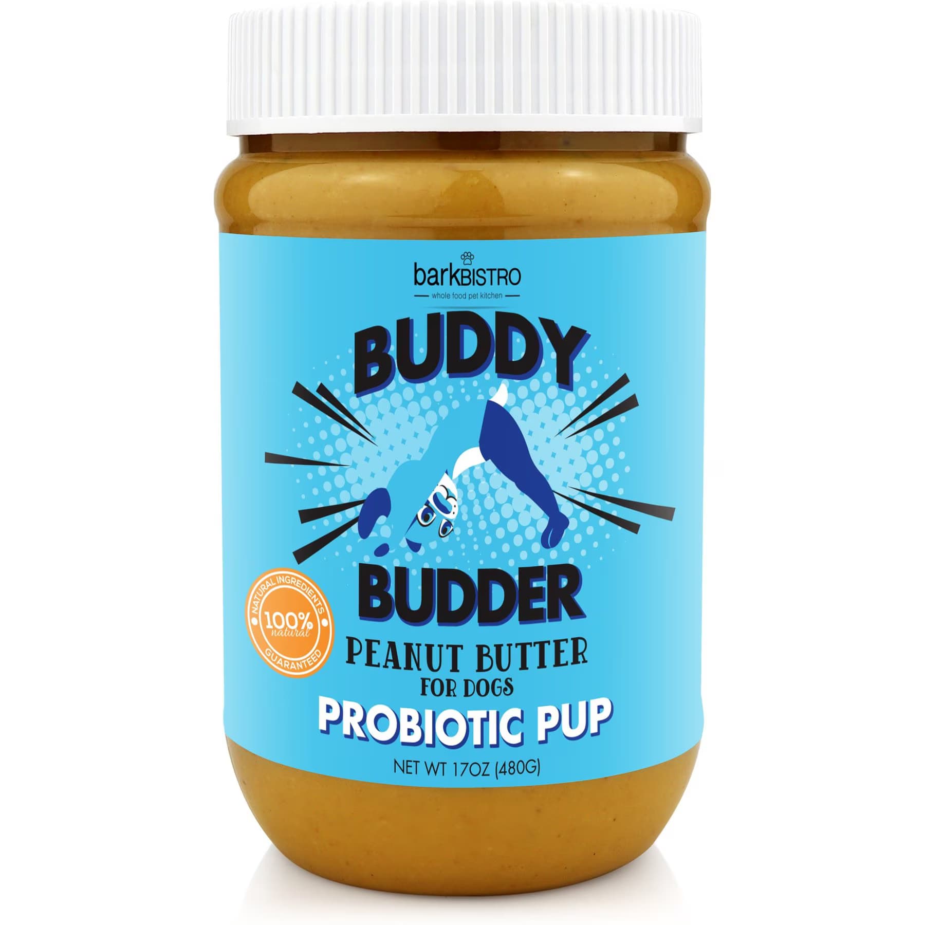 Bark Bistro Company Bark Bistro Company Buddy Budder Bow-Wow Blueberry Probiotic & Prebiotic Peanut Butter Lickable Dog Treat, 17-oz jar