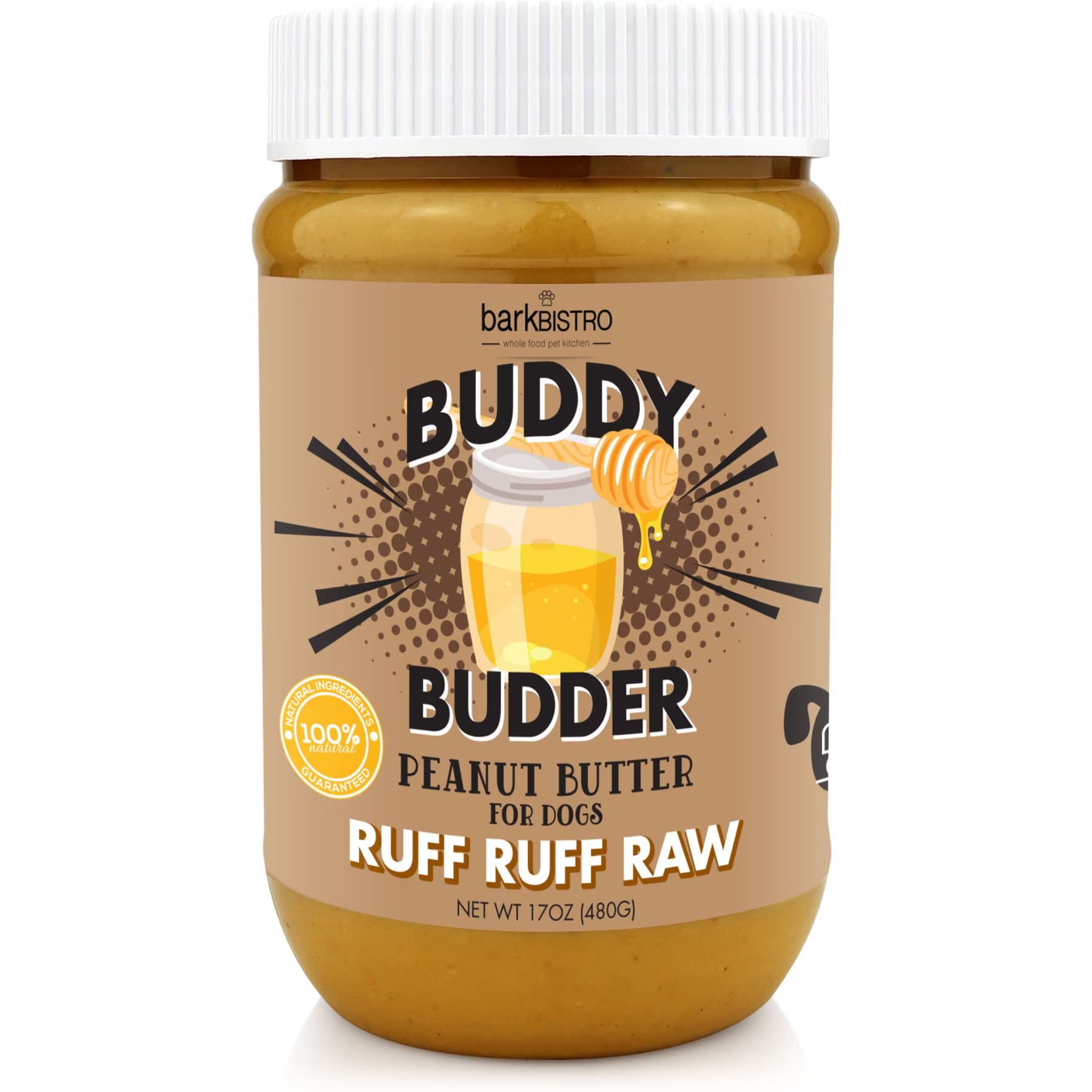 Bark Bistro Company Bark Bistro Company Buddy Budder Ruff Ruff Raw Peanut Butter Lickable Dog Treats, 17-oz jar