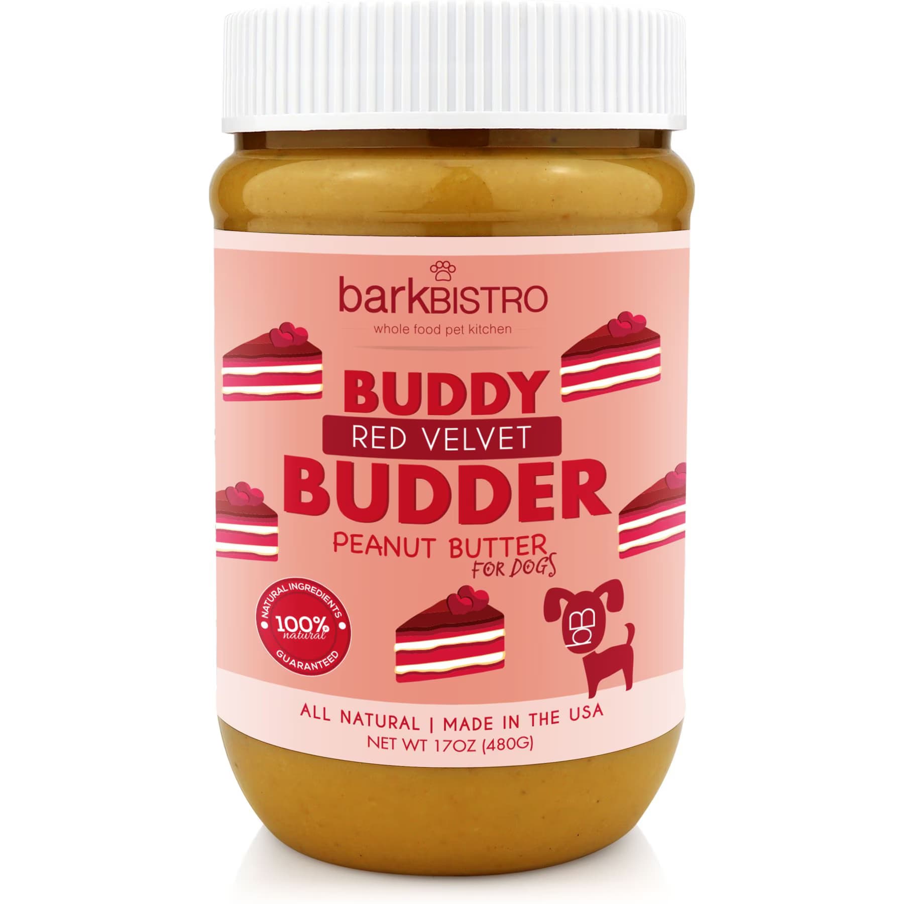 Bark Bistro Company Bark Bistro Company Red Velvet Buddy Budder Dog Treat, 17-oz jar