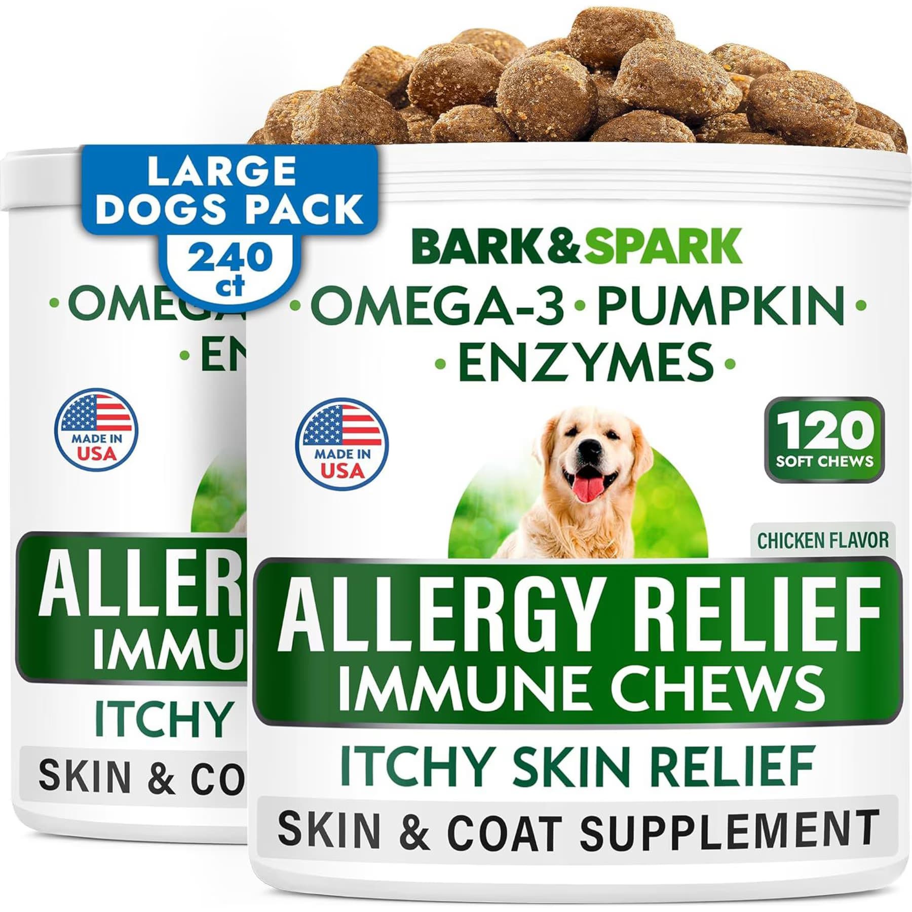 Bark&Spark Allergy Relief & Anti Itch Relief with Omega 3 Skin & Coat Fish Oil Chicken Flavored Chew Supplement for Dogs — view 3