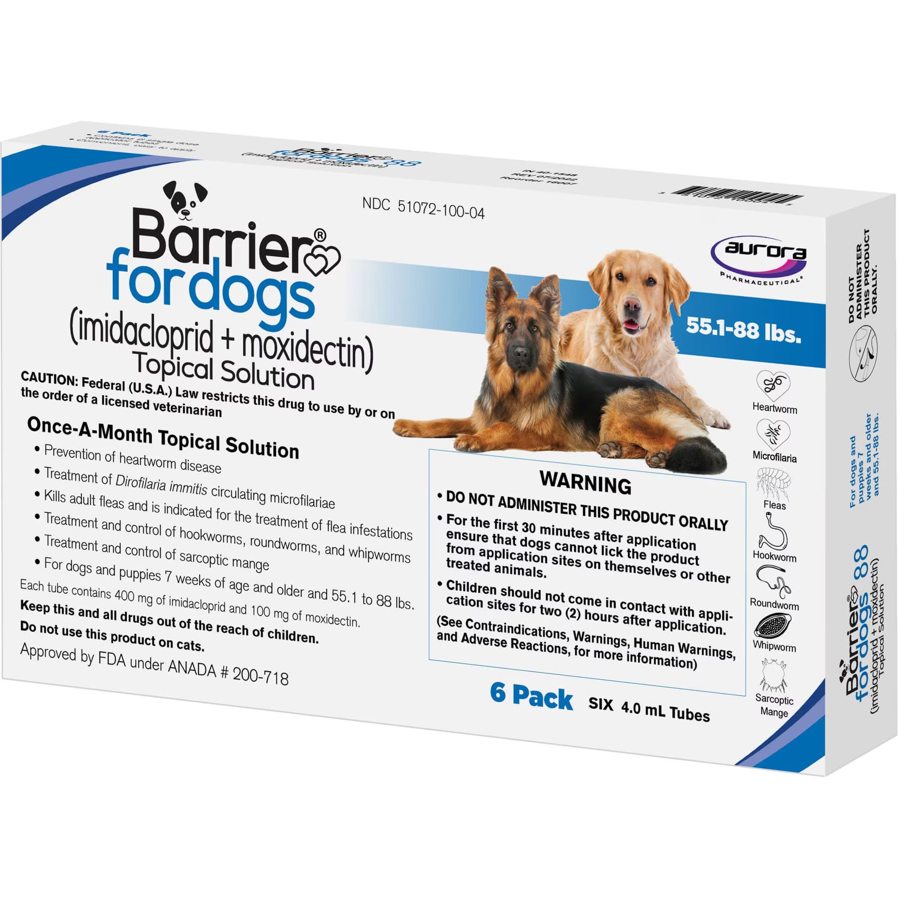 Barrier Barrier Topical Solution for Dogs, 55.1-88 lbs, 6 Doses (6-mos. supply)