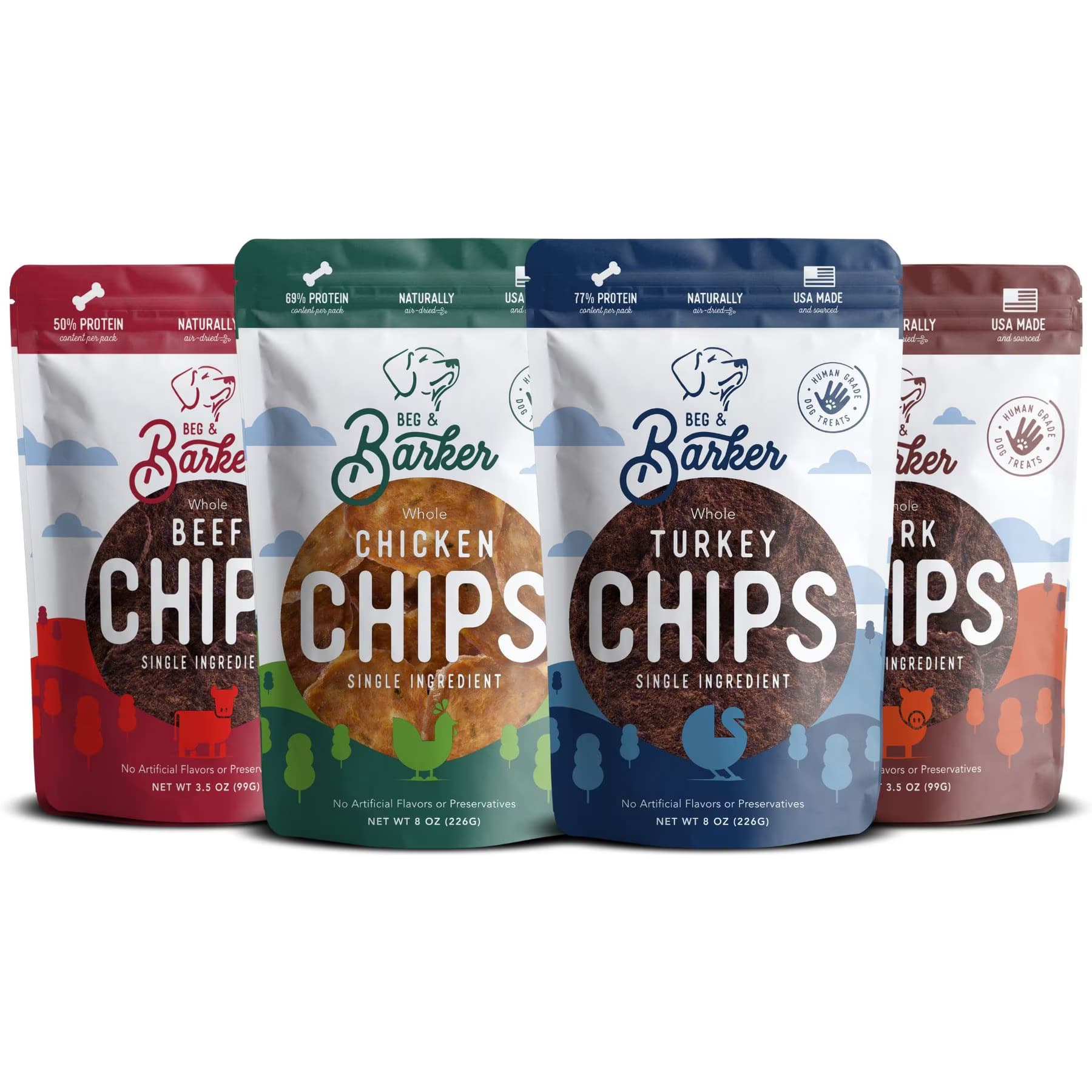 Beg & Barker The Farmyard & Pasture Variety Whole Chicken Turkey & Beef Chips Natural Single Ingredient Dog Treats — view 2
