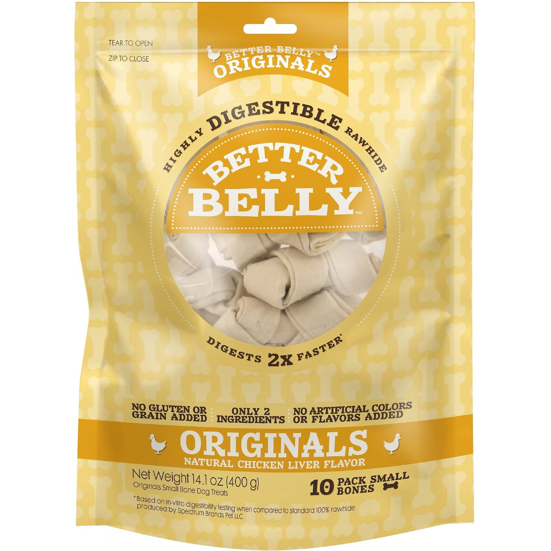 Better Belly Originals Bones Highly-Digestible Rawhide Chicken Liver Flavor Dog Treat Chew, Small — view 2