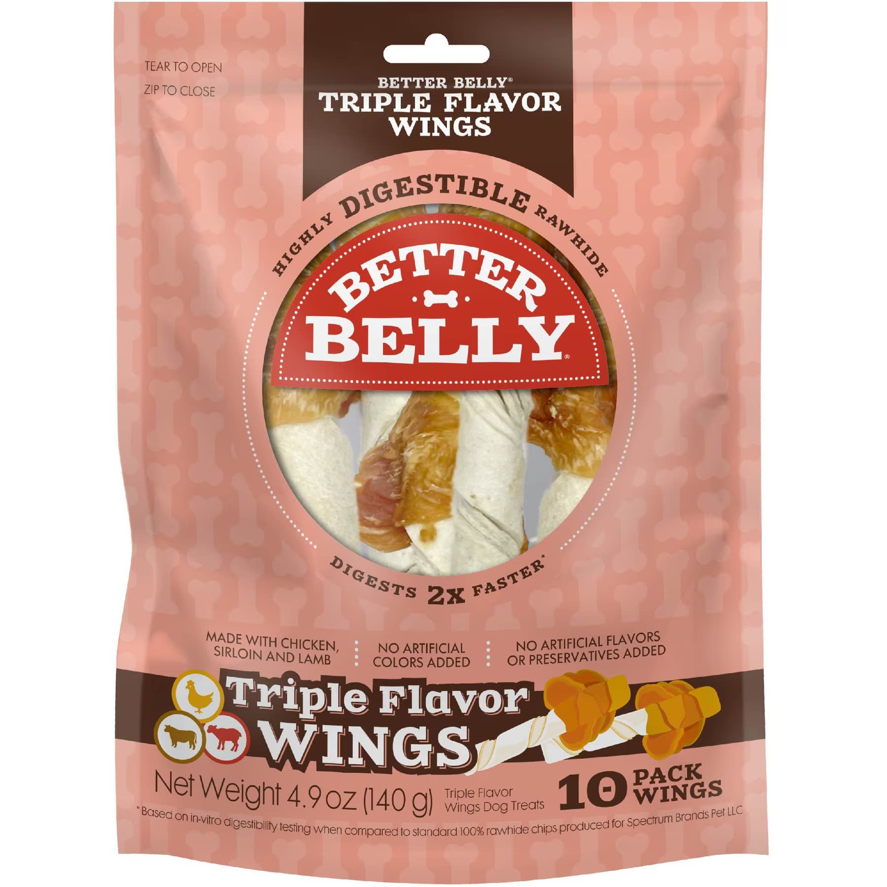 Better Belly Better Belly Triple Flavor Wings Sirloin, Lamb, & Chicken Highly Digestible Rawhide Dog Treat Chews