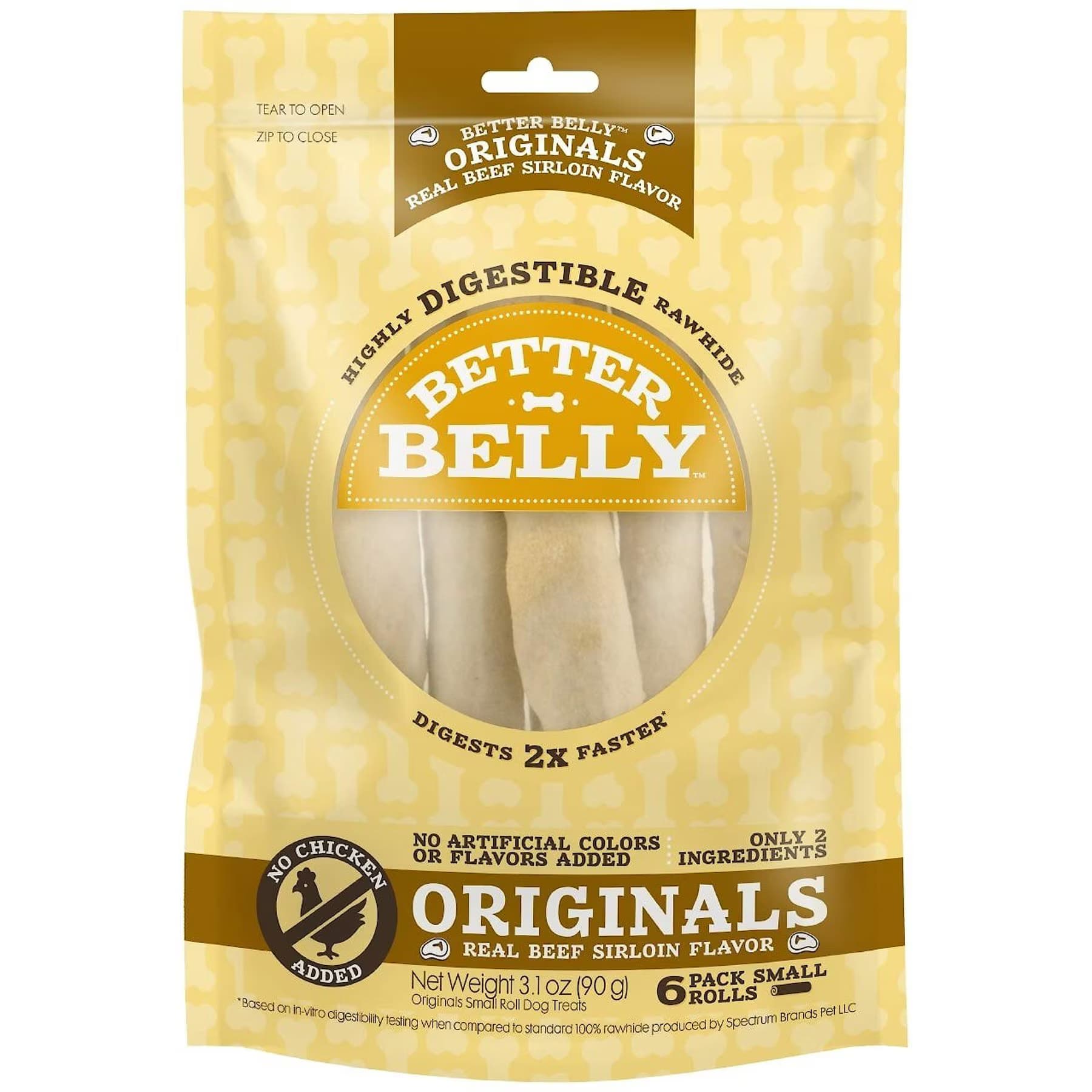 Better Belly Better Belly Originals Roll Real Beef Sirloin Flavor Highly Digestible Rawhide Dog Treat Chew, Small