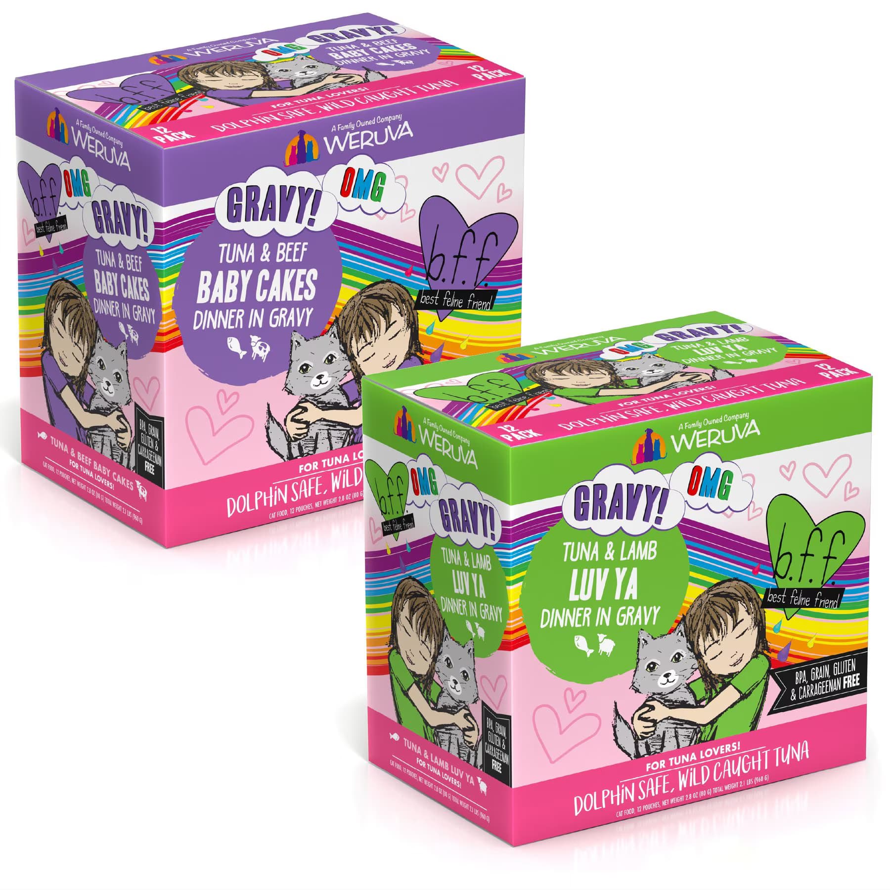 BFF BFF Tuna & Beef Baby Cakes Dinner in Gravy + Tuna & Lamb Luv Ya Dinner in Gravy Wet Cat Food Pouches