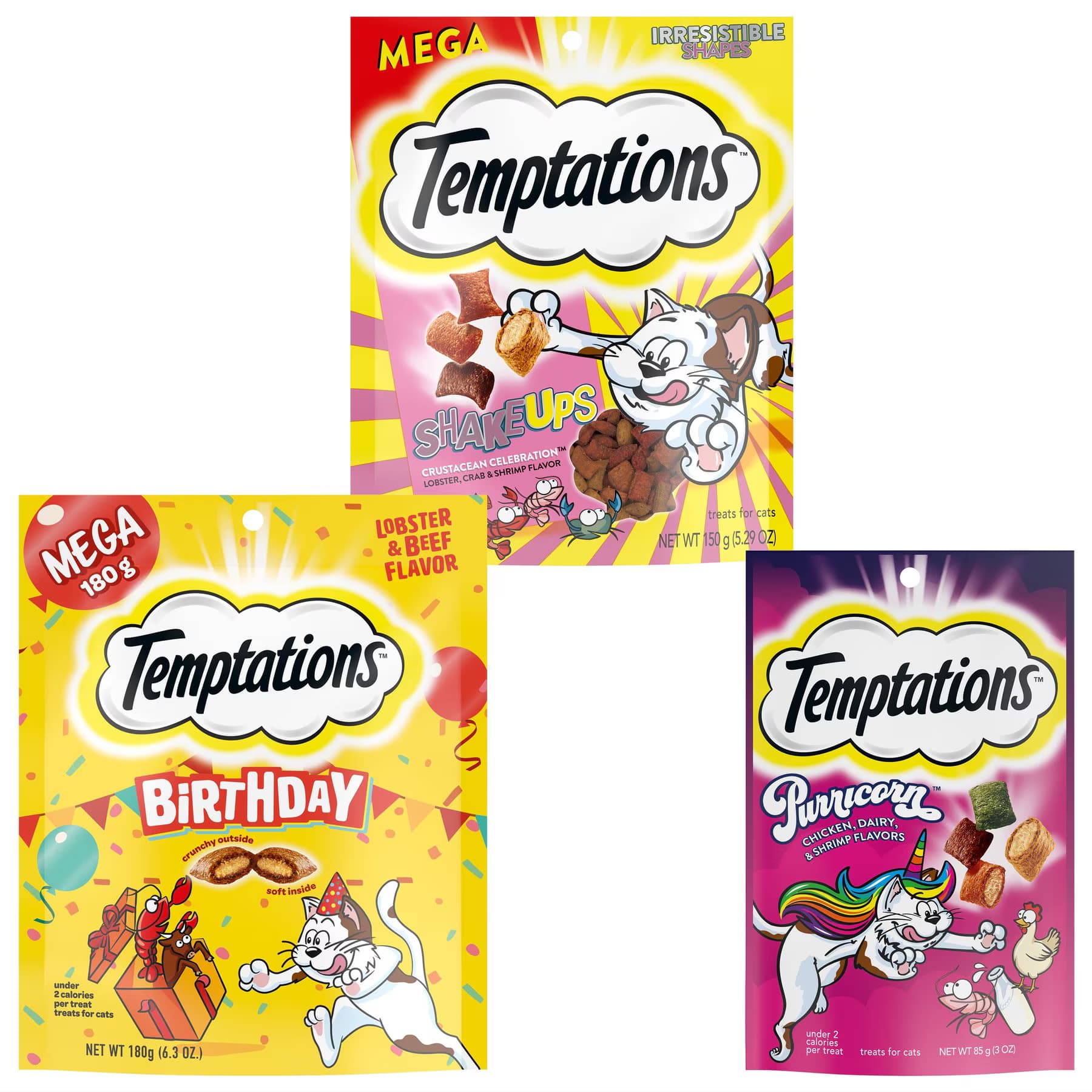 Temptations Birthday Variety Pack – Temptations Birthday Lobster & Beef Flavored Crunchy Cat Treats, Chicken Dairy & Shrimp & Lobster, Crab & Shrimp Flavors