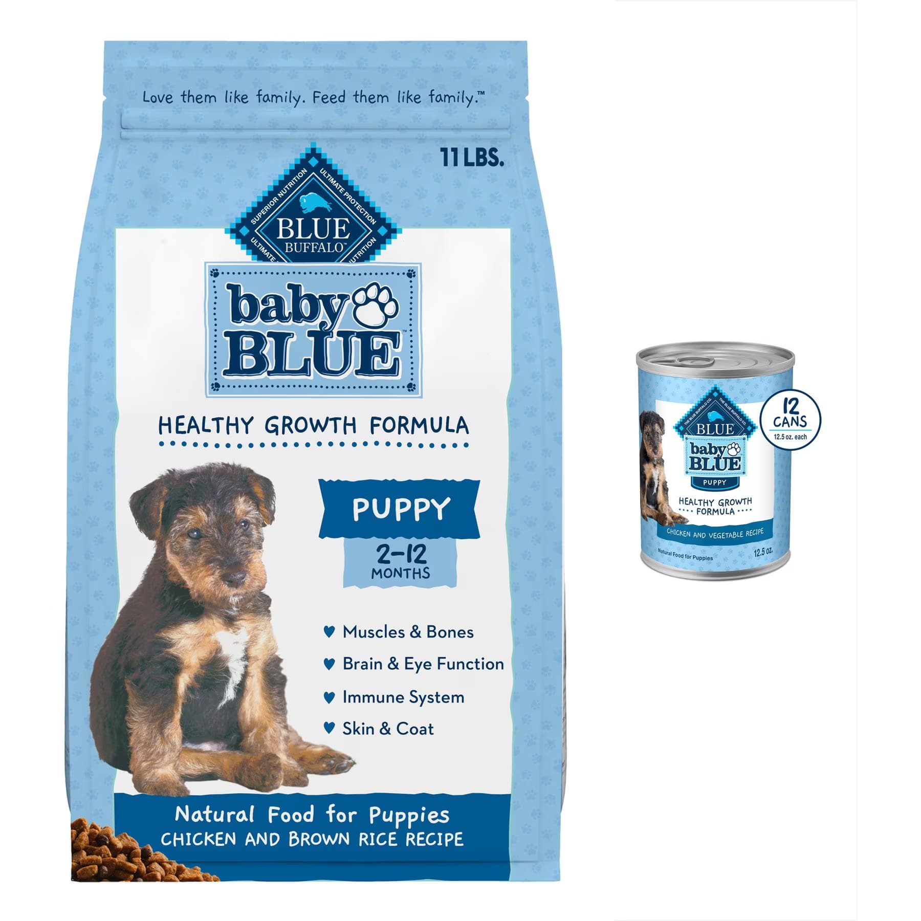 Blue Buffalo Blue Buffalo Baby BLUE Healthy Growth Formula Natural Puppy Dry Dog Food, Chicken & Brown Rice Recipe 11-lb + Wet Food, Chicken & Vegetable Recipe