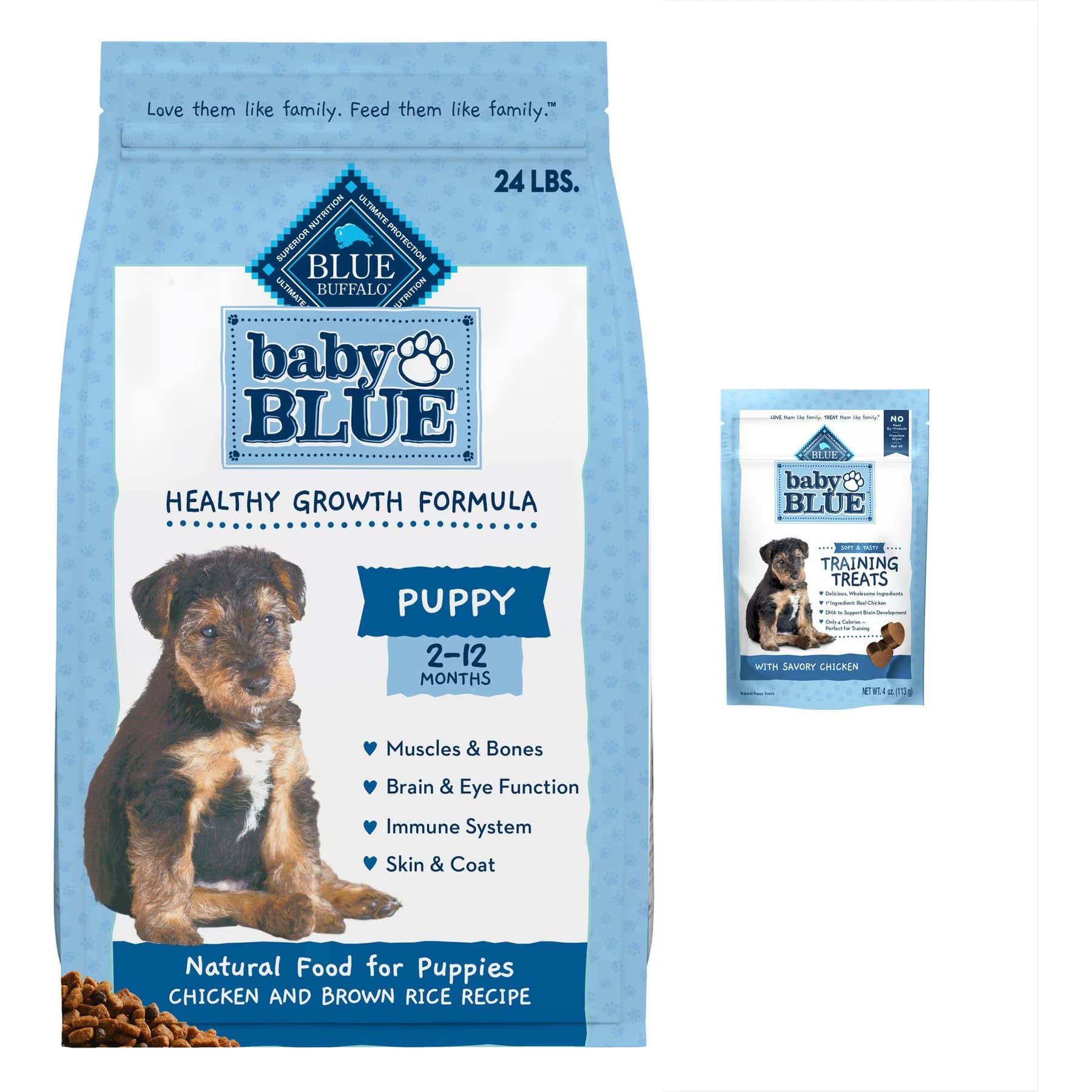 Blue Buffalo Blue Buffalo Baby BLUE Healthy Growth Formula Natural Puppy Dry Dog Food, Chicken & Brown Rice Recipe 24-lb + Training Treats Natural Puppy Soft Treats, Savory Chicken