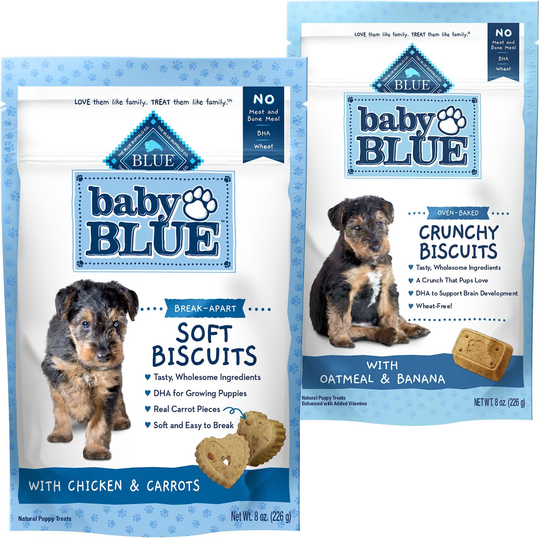 Blue Buffalo Blue Buffalo Baby BLUE Soft Biscuits Natural, Chicken & Carrots + Crunchy Biscuits Natural Biscuits, Oatmeal & Banana Puppy Dog Treats