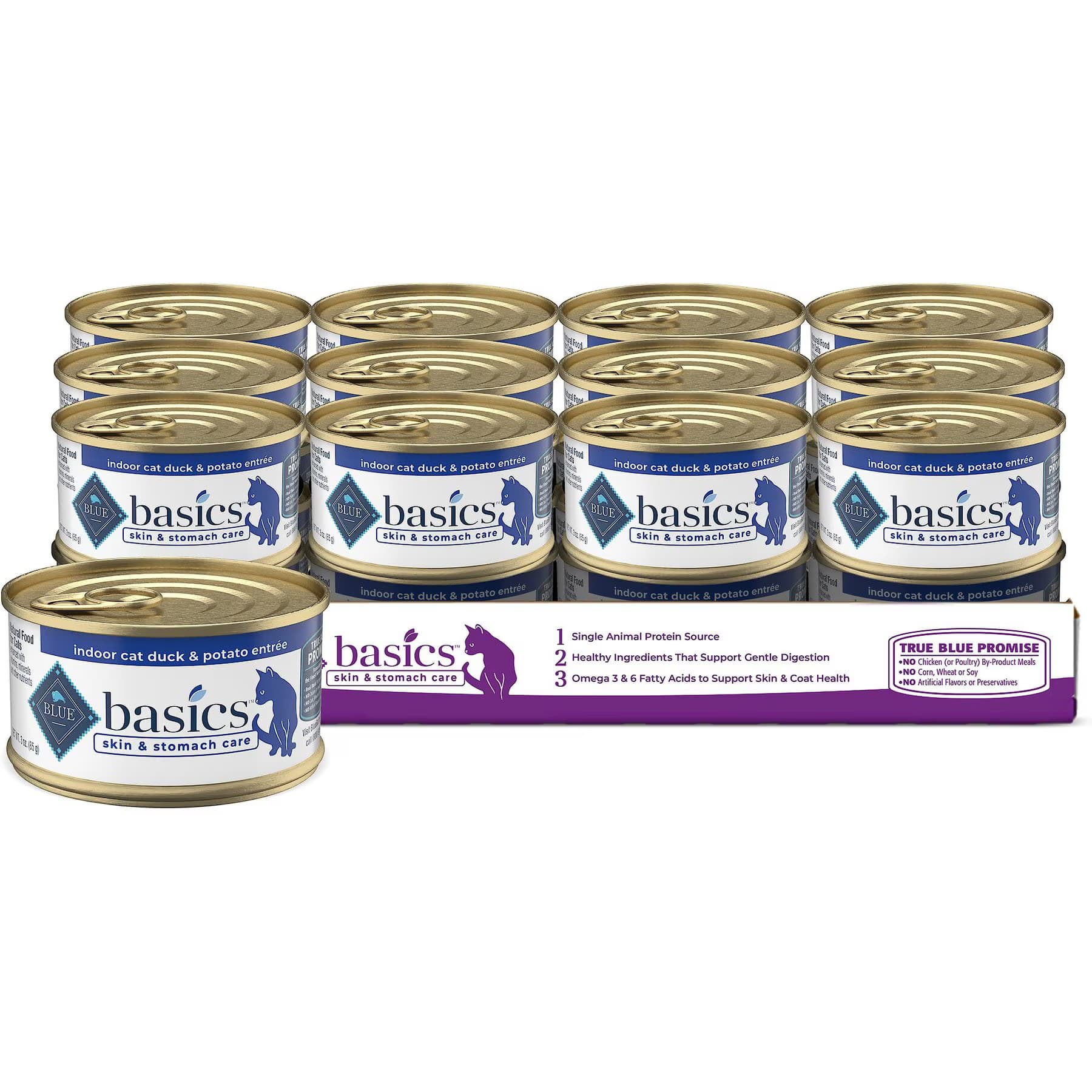 Blue Buffalo Blue Buffalo Basics Skin & Stomach Care Grain-Free Duck & Potato Entree Indoor Adult Canned Cat Food, 3-oz
