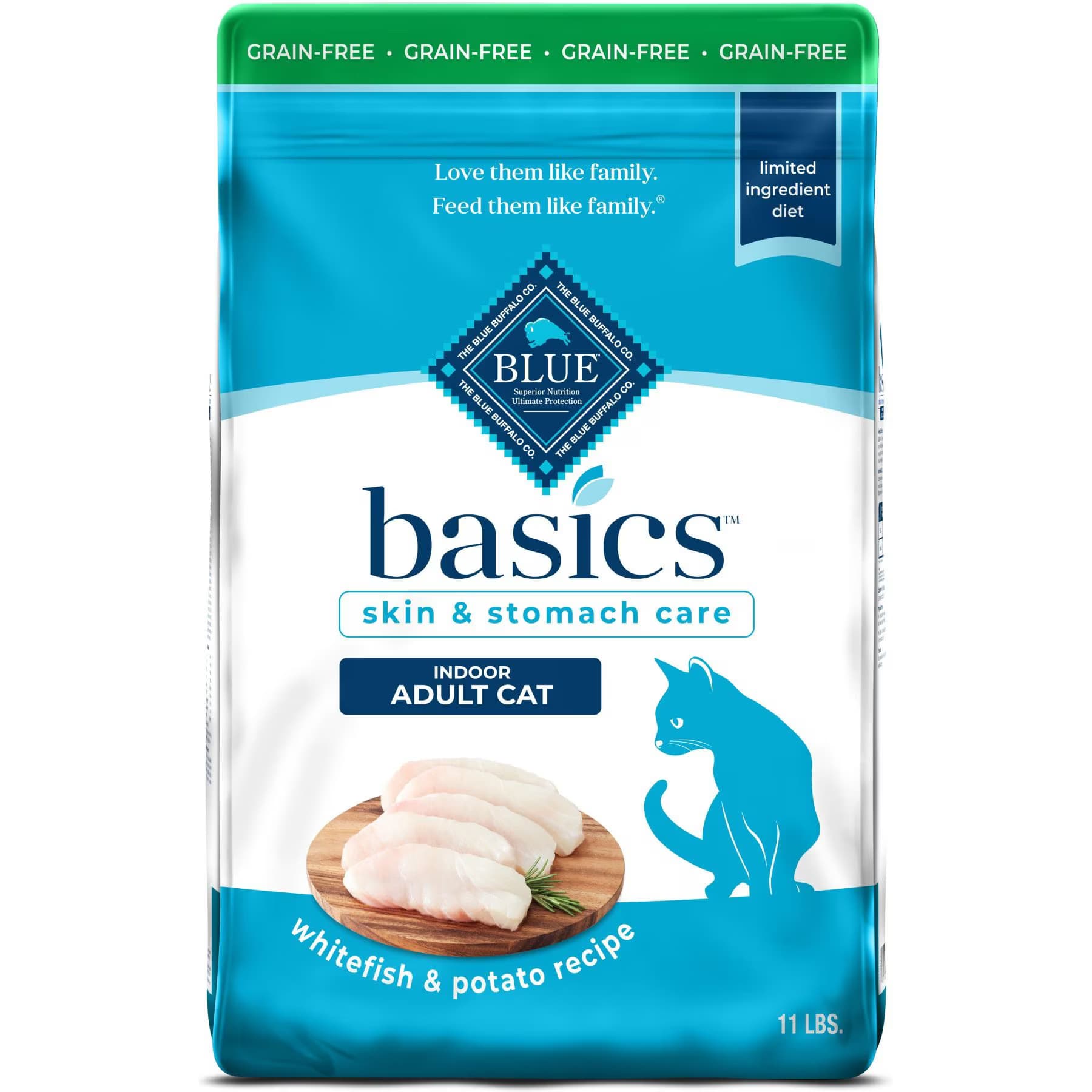 Blue Buffalo Basics Skin & Stomach Care Grain-Free Fish & Potato Recipe Dry Cat Food, 22-lb bundle — view 3