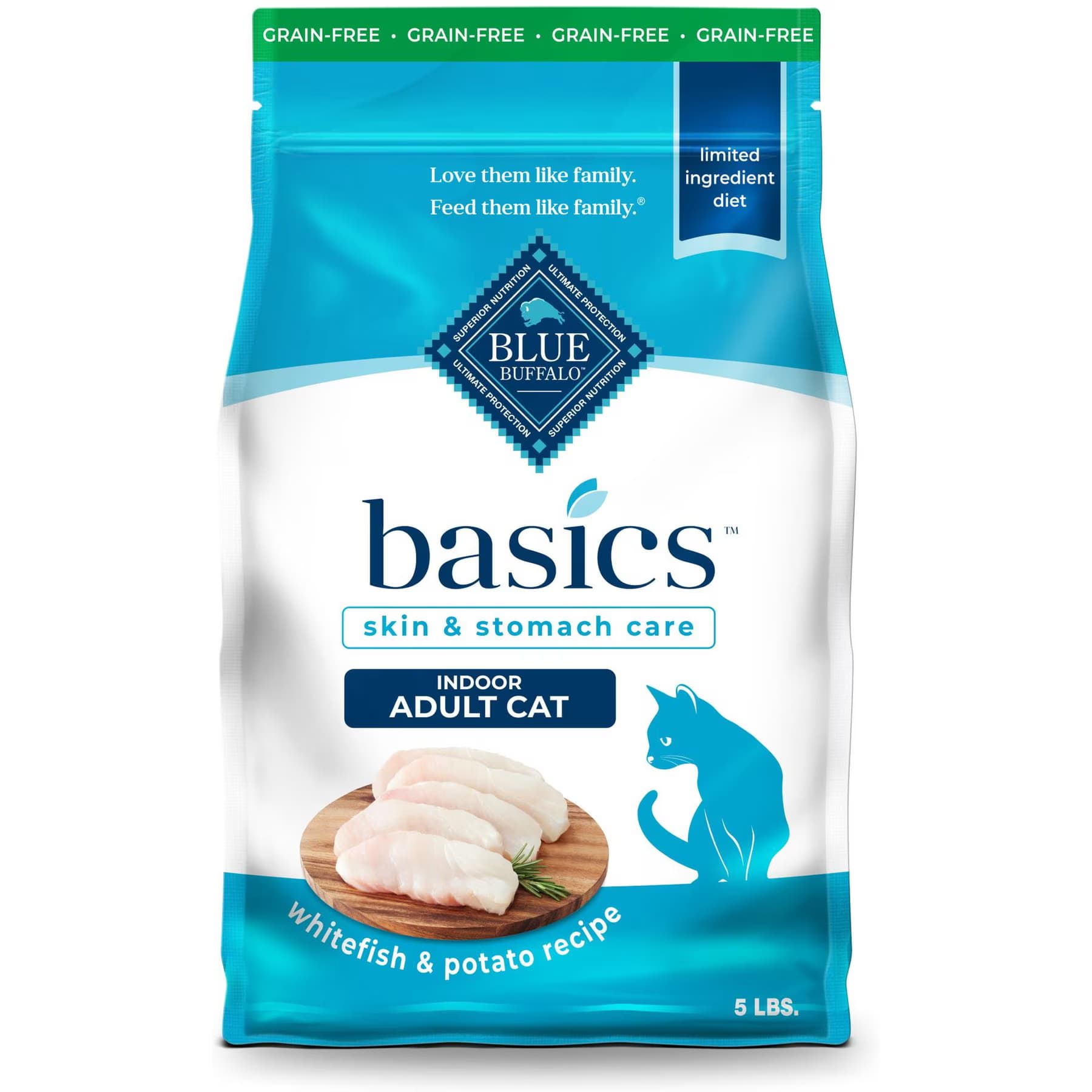 Blue Buffalo Blue Buffalo Basics Skin & Stomach Care Grain-Free Fish & Potato Recipe Dry Cat Food, 22-lb bundle
