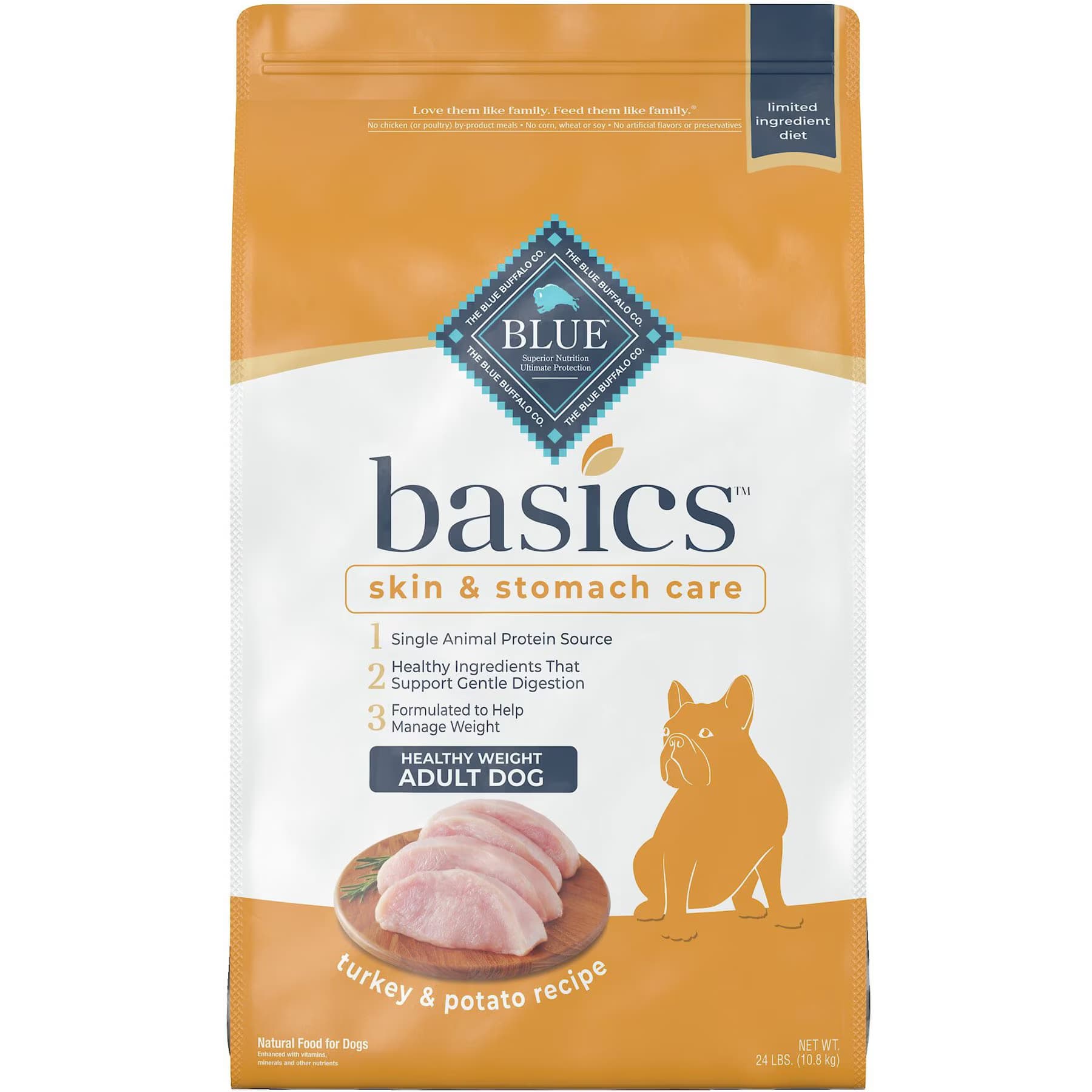Blue Buffalo Basics Skin & Stomach Care Healthy Weight Turkey & Potato Recipe Adult Dry Dog Food — view 2