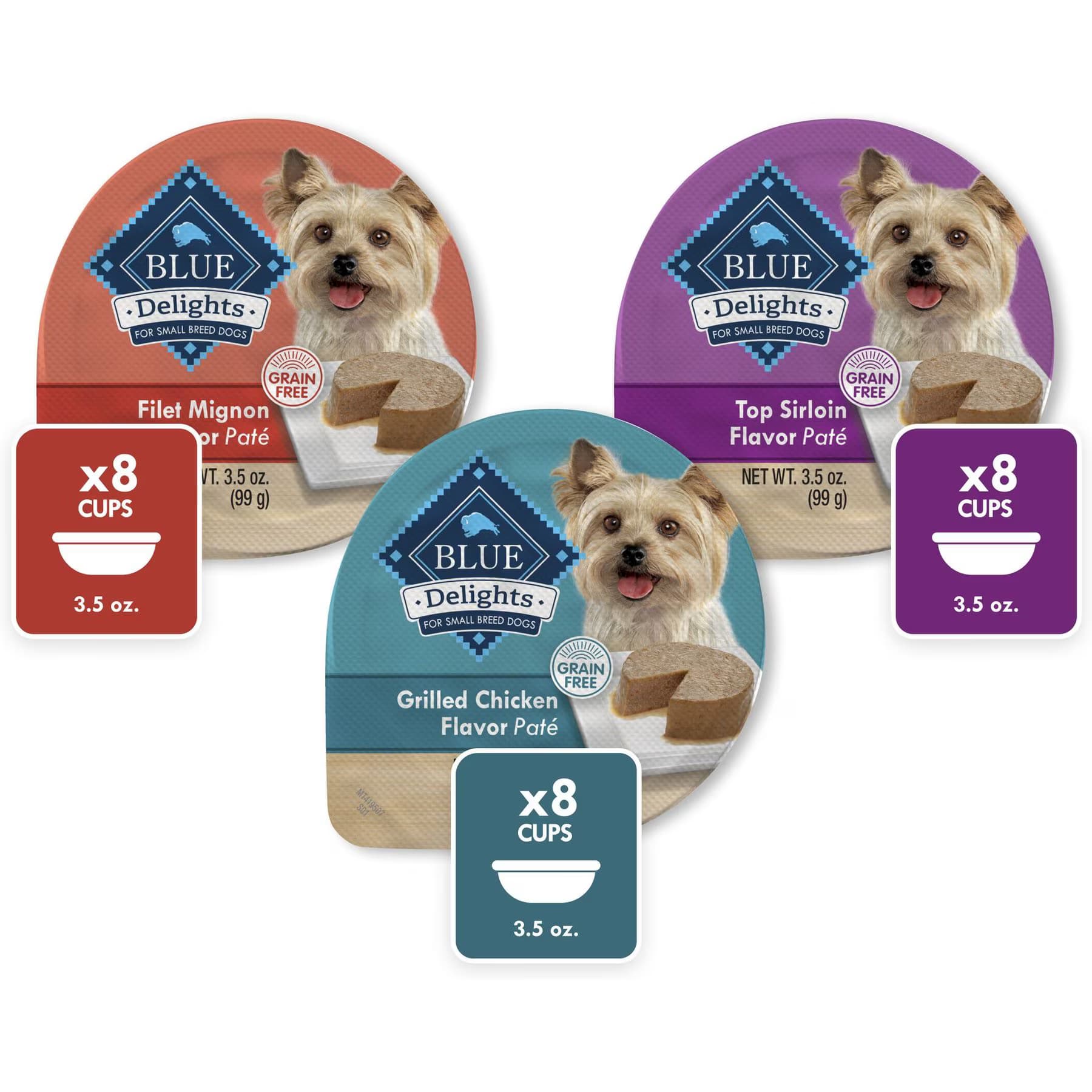 Blue Buffalo Blue Buffalo Delights Grain-Free Chicken, Top Sirloin & Filet Mignon Variety Pack Adult Small Breed Pate Chicken, Sirloin, & Filet Mignon Wet Dog Food
