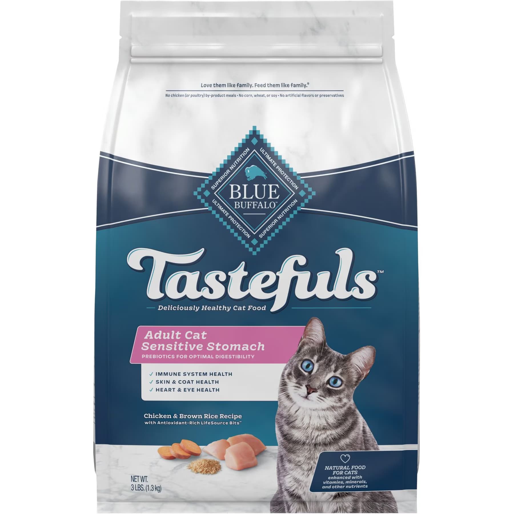 Blue Buffalo Tastefuls Chicken & Brown Rice Recipe Sensitive Stomach Adult Dry Cat Food, 30-lb bundle — view 11